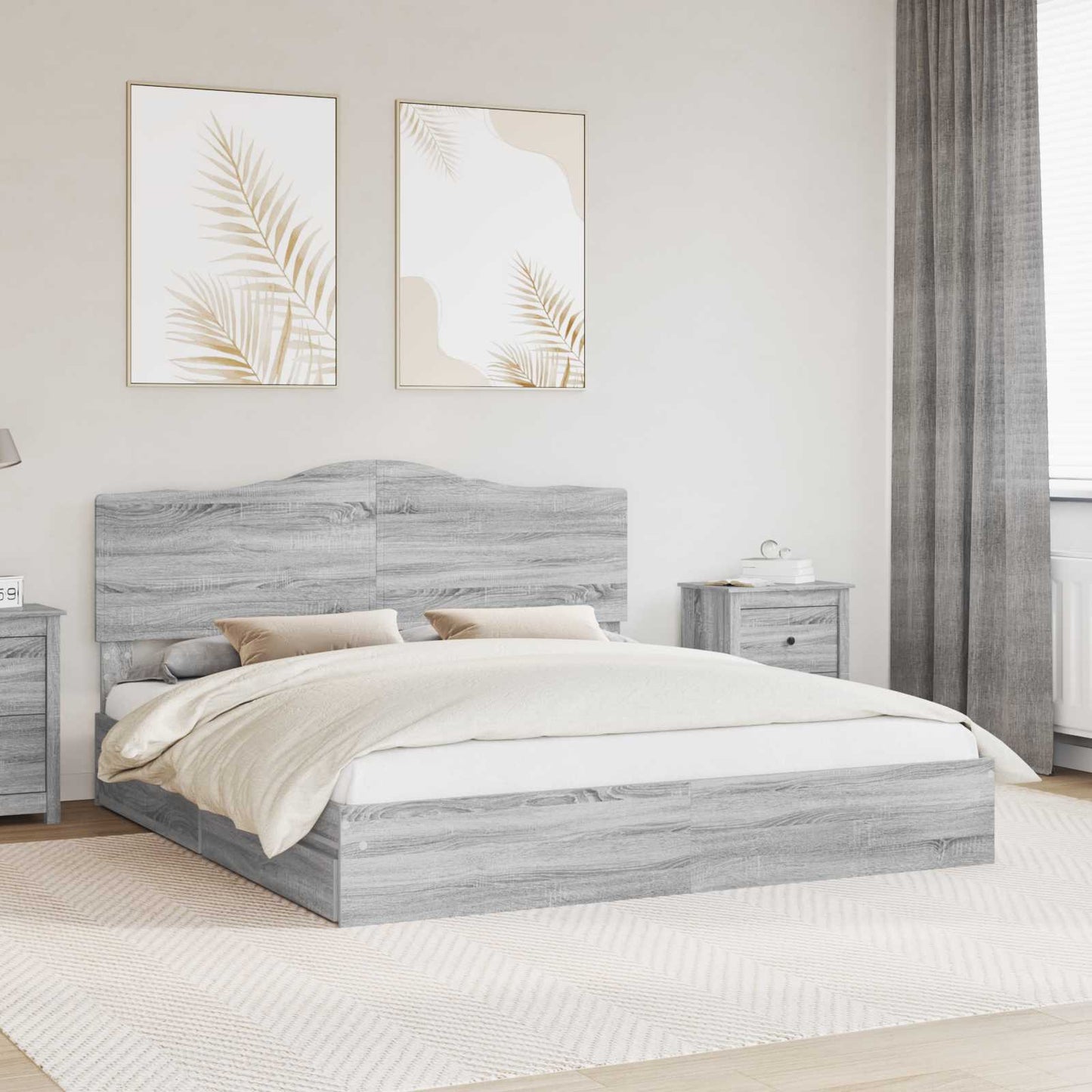 vidaXL Κρεβάτι Αποθήκης Γκρίζο Σονομα 200 x 200 cm Επεξεργασμένο ξύλο