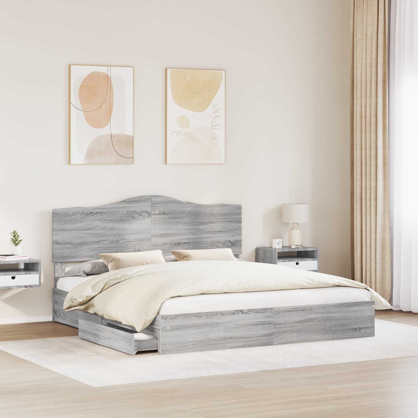 vidaXL Κρεβάτι Αποθήκης Γκρίζο Σονομα 200 x 200 cm Επεξεργασμένο ξύλο