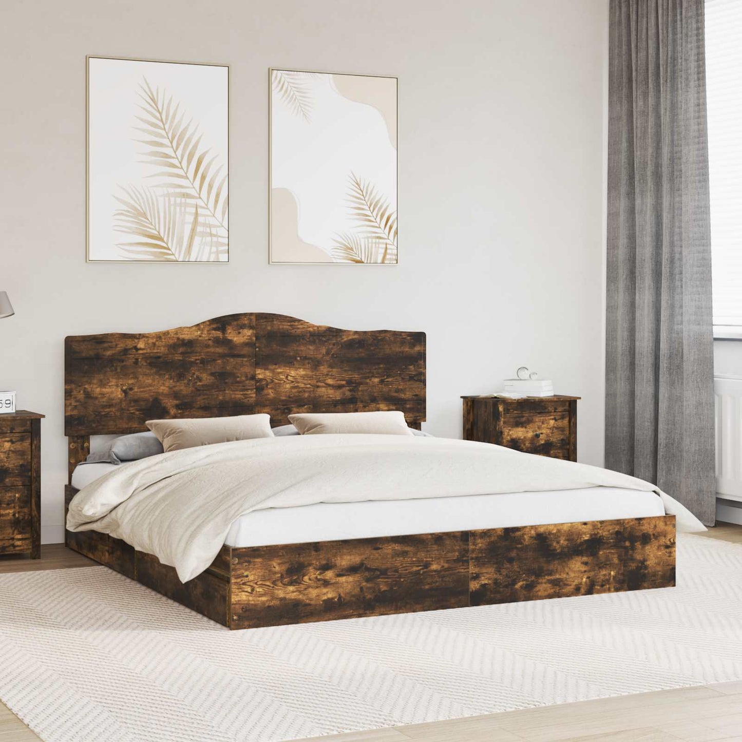 vidaXL Κρεβάτι Αποθήκης Καπνιστό Δρύς 180 x 200 cm Επεξεργασμένο ξύλο
