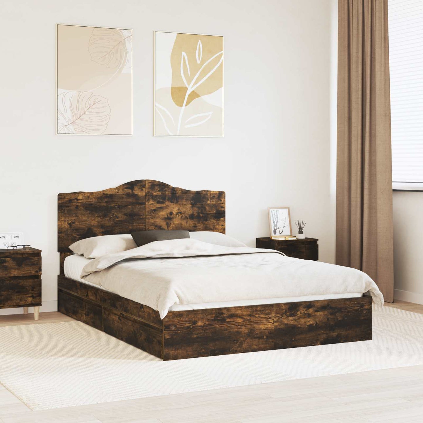 vidaXL Κρεβάτι Αποθήκης Καπνιστό Δρύς 160 x 200 cm Επεξεργασμένο ξύλο