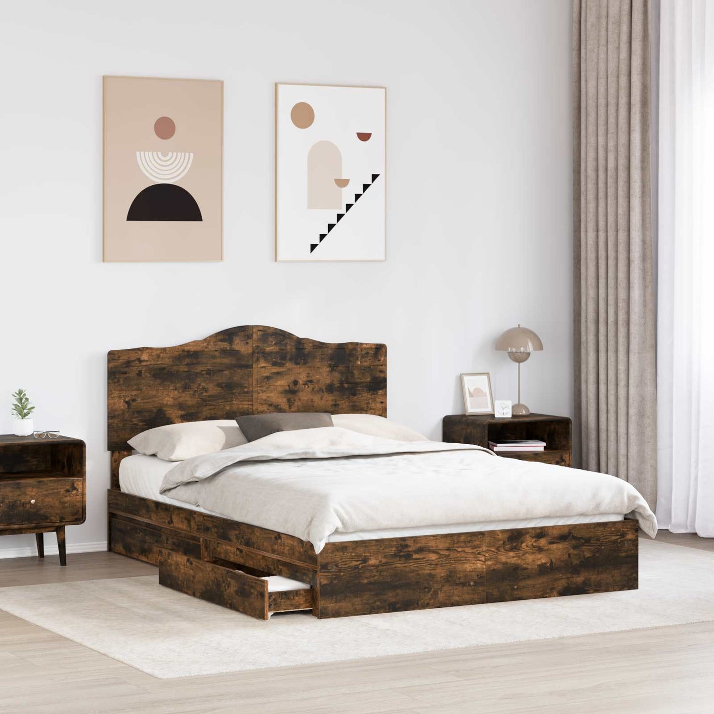 vidaXL Κρεβάτι Αποθήκης Καπνιστό Δρύς 160 x 200 cm Επεξεργασμένο ξύλο