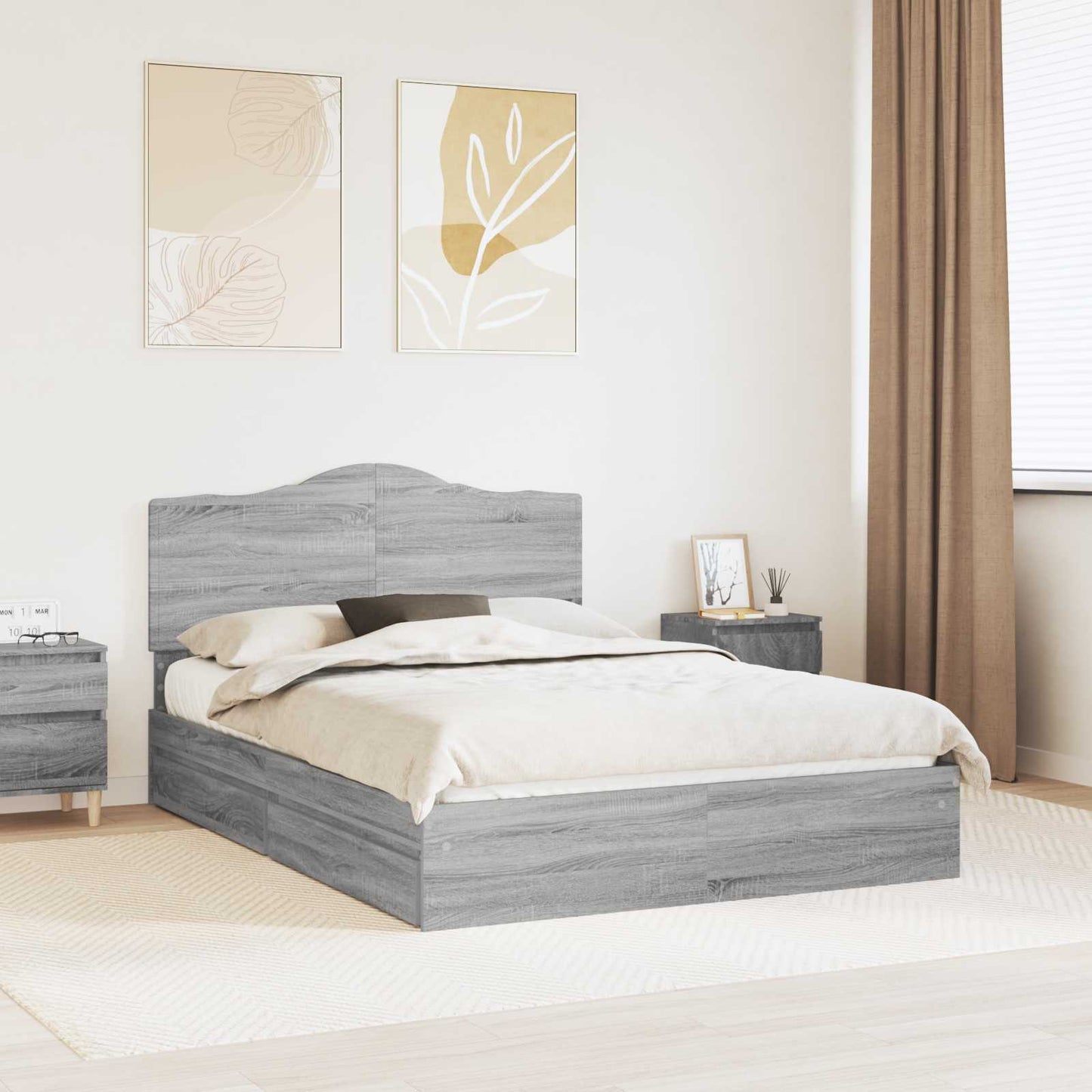 vidaXL Κρεβάτι Αποθήκης Γκρίζο Σονομα 160 x 200 cm Επεξεργασμένο ξύλο
