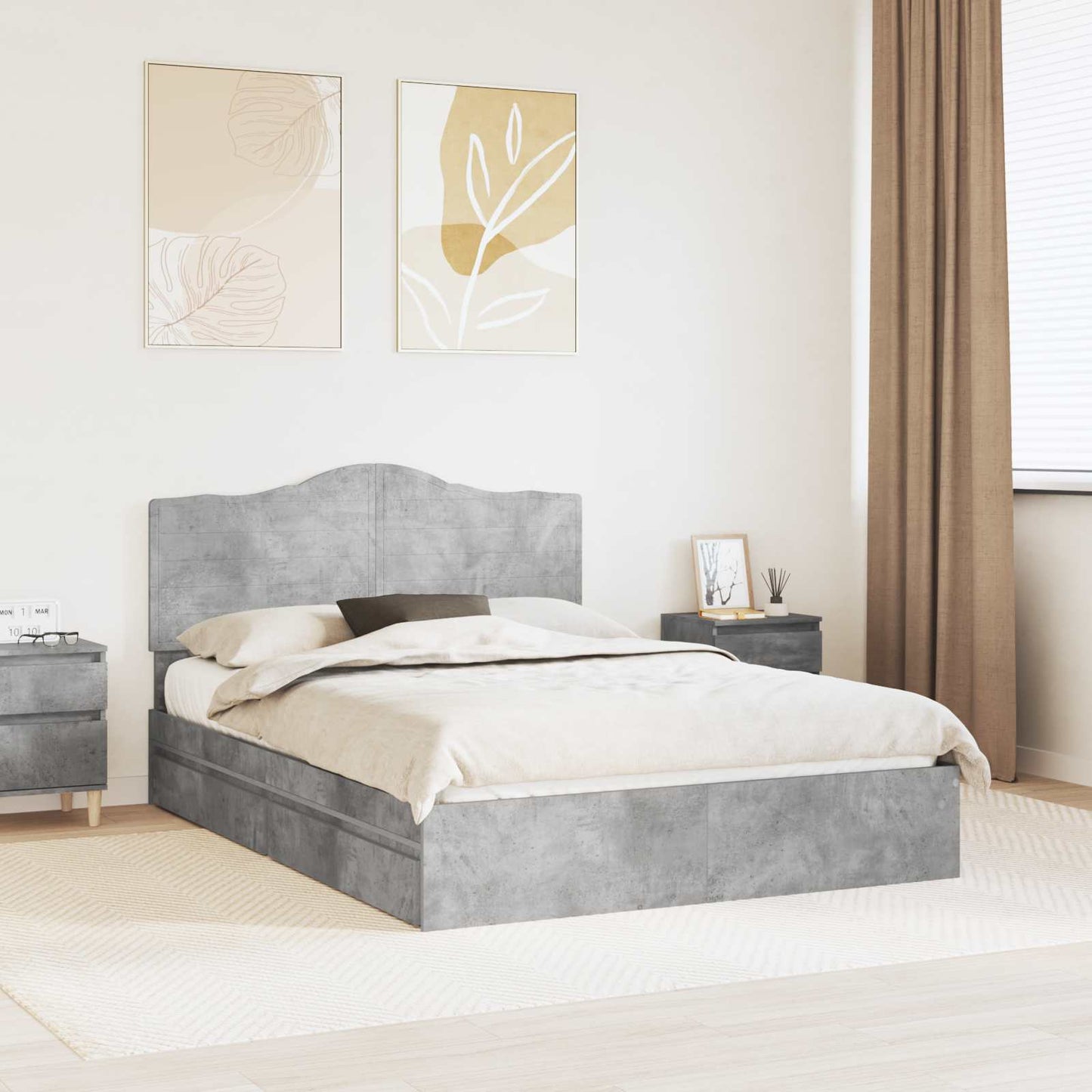 vidaXL Κρεβάτι Αποθήκης Σκυρόδεμα Γκρι 150 x 200 cm Επεξεργασμένο ξύλο
