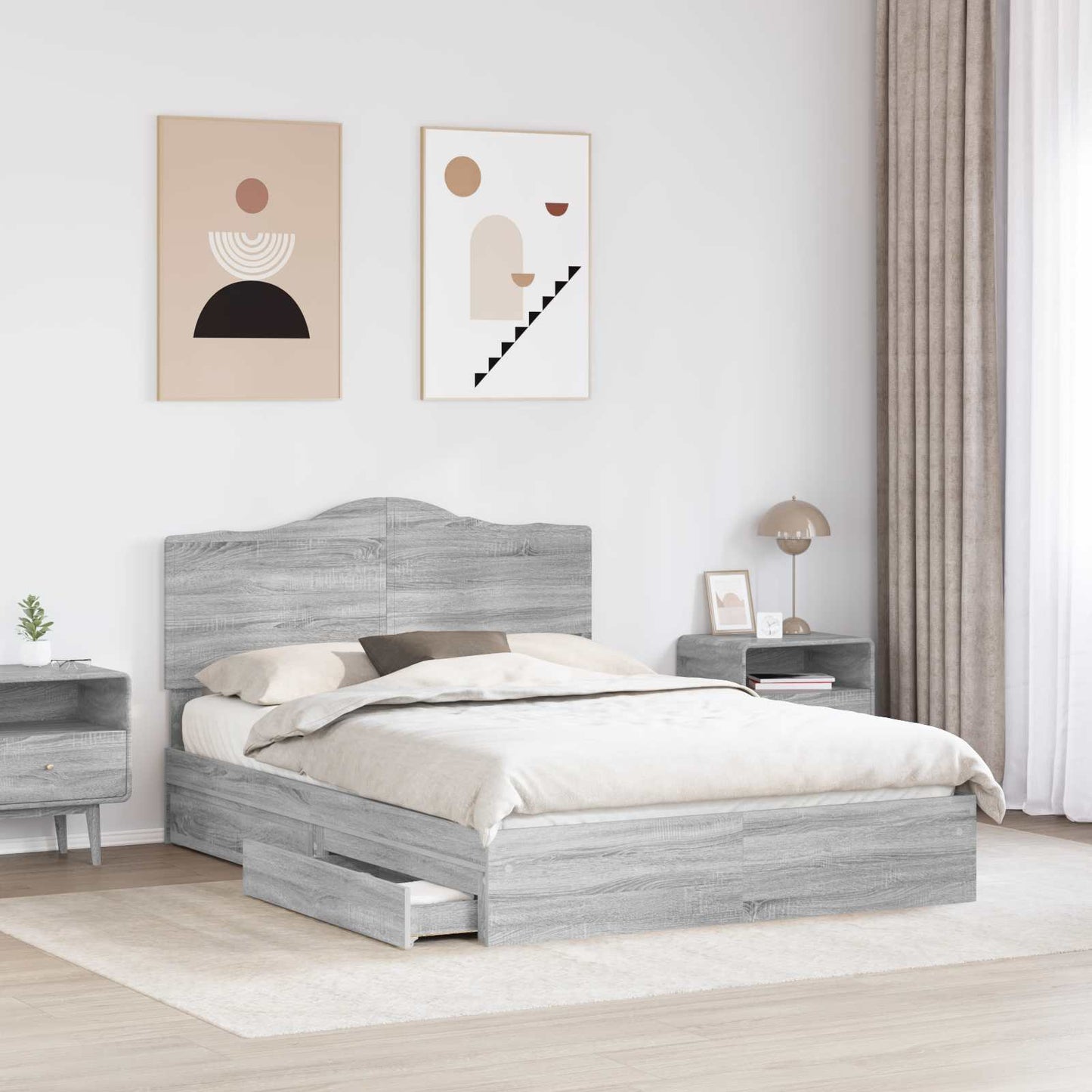 vidaXL Κρεβάτι Αποθήκης Γκρίζο Σονομα 150 x 200 cm Επεξεργασμένο ξύλο