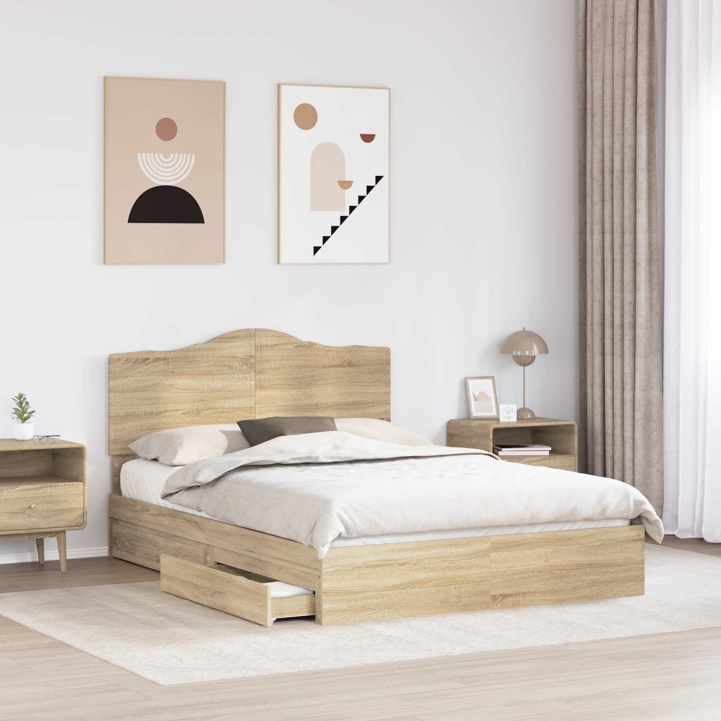 vidaXL Κρεβάτι Αποθήκης Δρύς Sonoma 140 x 200 cm Επεξεργασμένο ξύλο