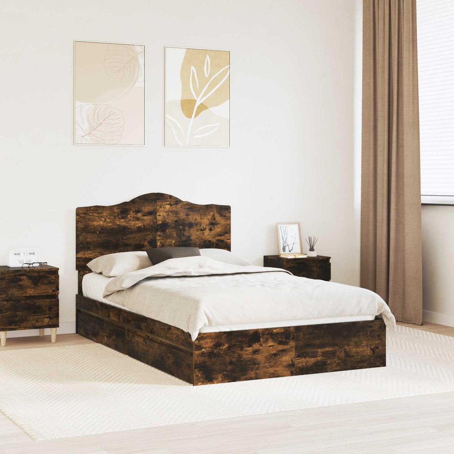 vidaXL Κρεβάτι Αποθήκης Καπνιστό Δρύς 135 x 190 cm Επεξεργασμένο ξύλο