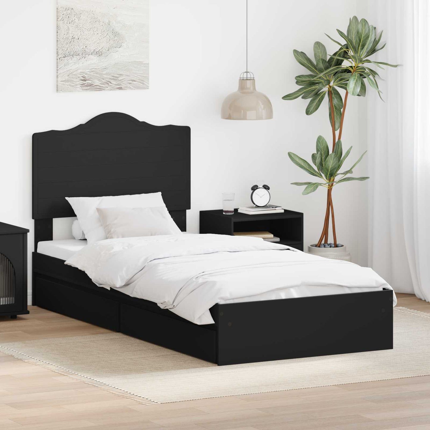 vidaXL Κρεβάτι Αποθήκης Μαύρο 100 x 200 cm Επεξεργασμένο ξύλο