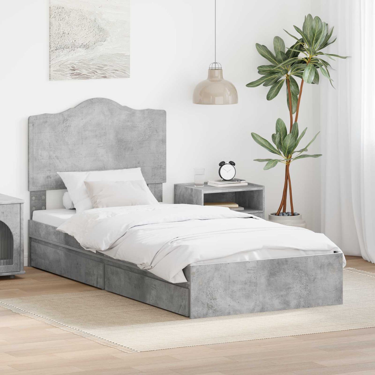 vidaXL Κρεβάτι Αποθήκης Σκυρόδεμα Γκρι 90 x 190 cm Επεξεργασμένο ξύλο