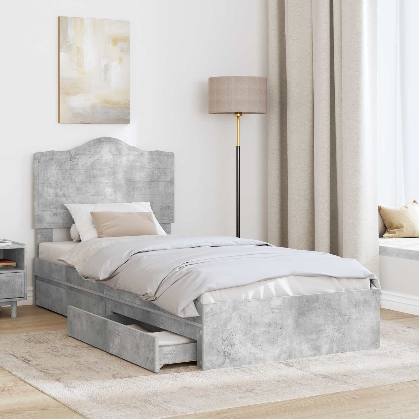vidaXL Κρεβάτι Αποθήκης Σκυρόδεμα Γκρι 90 x 190 cm Επεξεργασμένο ξύλο