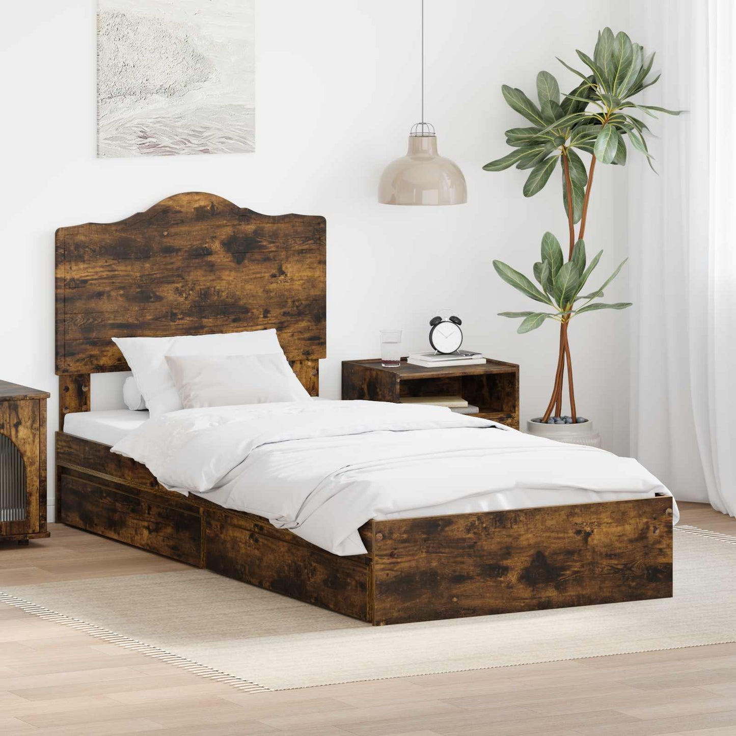 vidaXL Κρεβάτι Αποθήκης Καπνιστό Δρύς 90 x 190 cm Επεξεργασμένο ξύλο