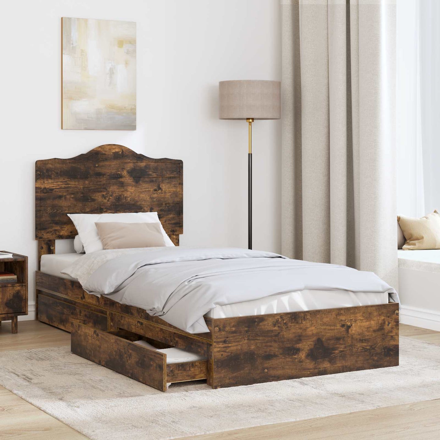 vidaXL Κρεβάτι Αποθήκης Καπνιστό Δρύς 90 x 190 cm Επεξεργασμένο ξύλο