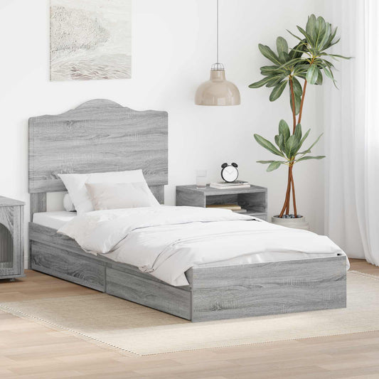vidaXL Κρεβάτι Αποθήκης Γκρίζο Σονομα 90 x 190 cm Επεξεργασμένο ξύλο