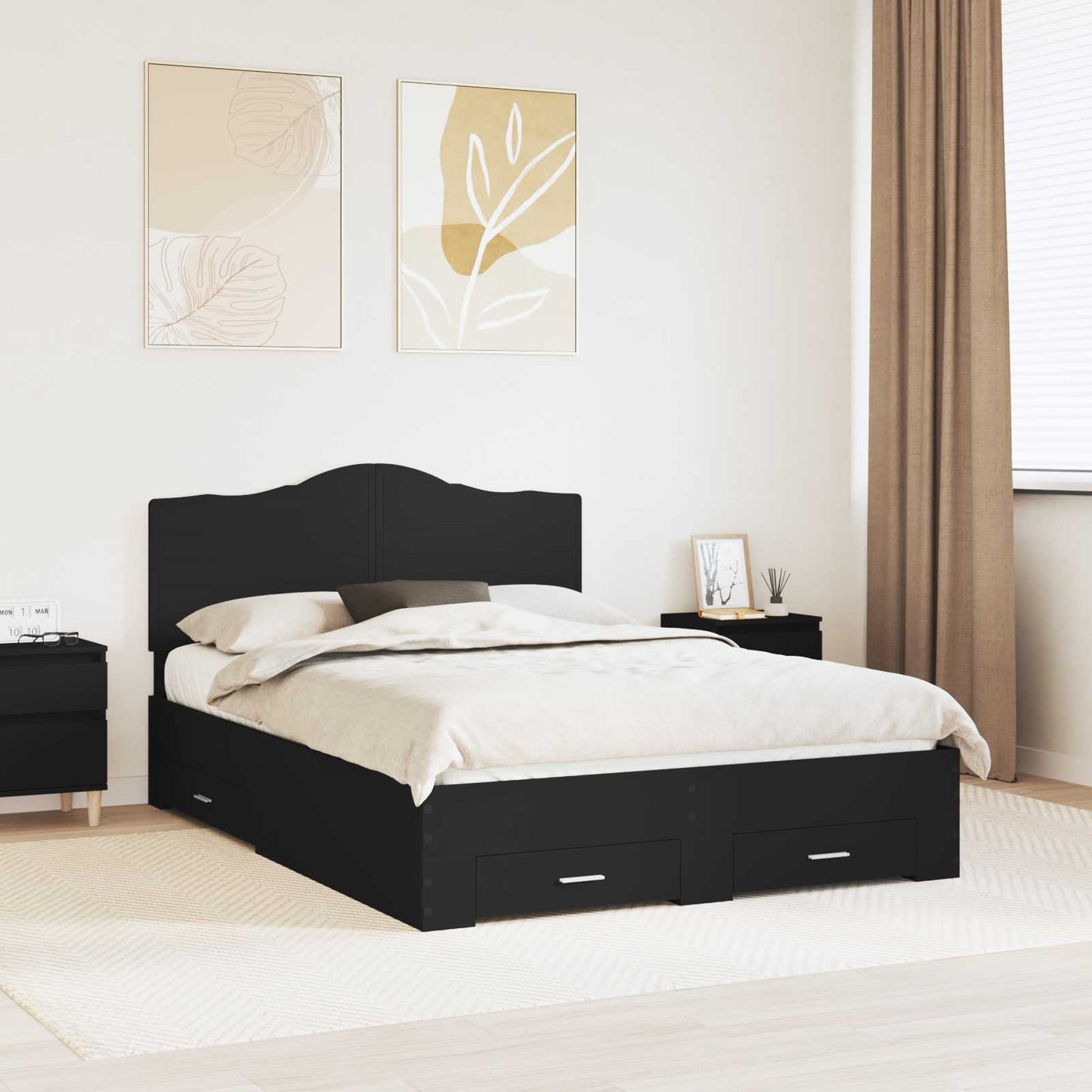 vidaXL Σκελετός Κρεβατιού Μαύρο 140 x 190 cm Επεξεργασμένο ξύλο