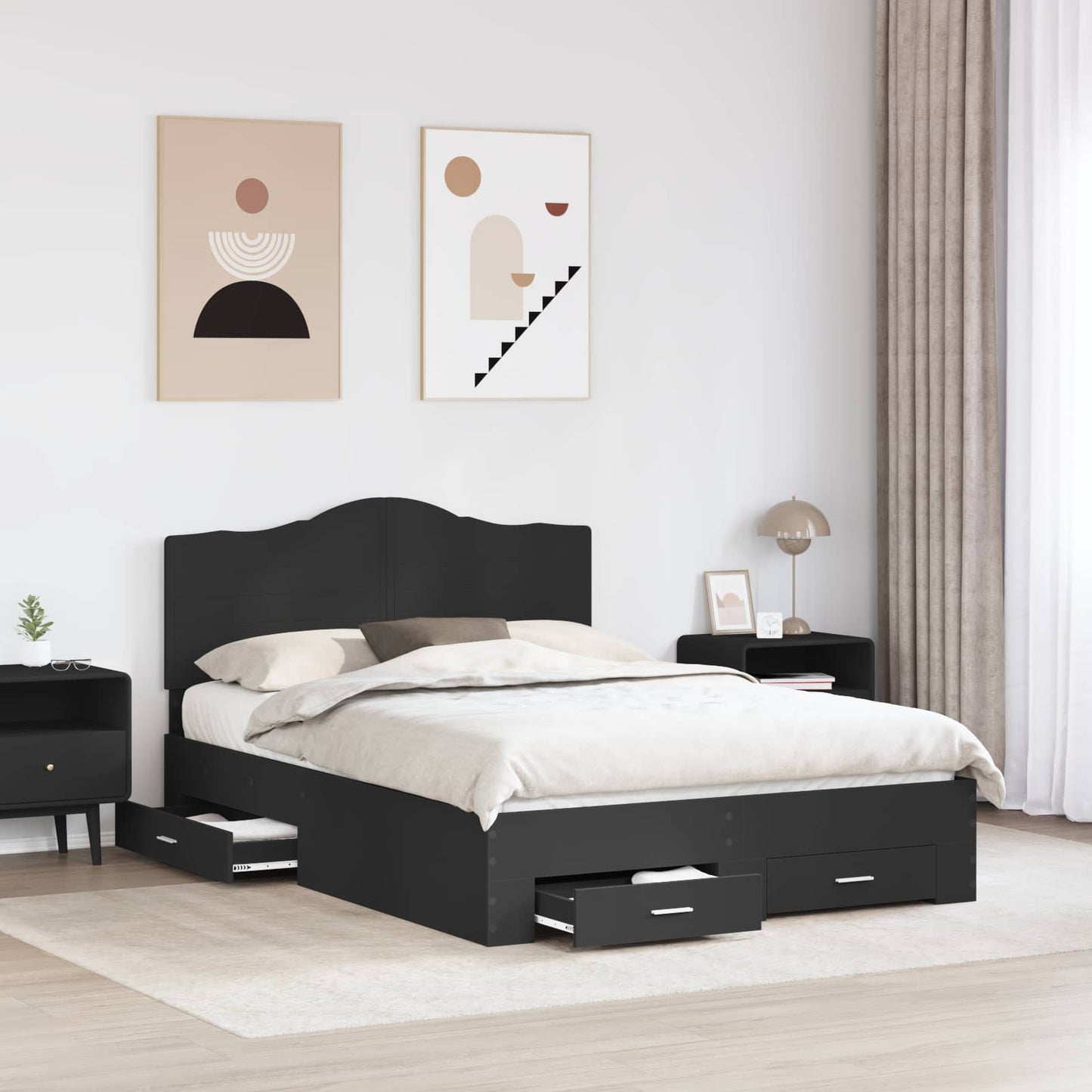 vidaXL Σκελετός Κρεβατιού Μαύρο 140 x 190 cm Επεξεργασμένο ξύλο