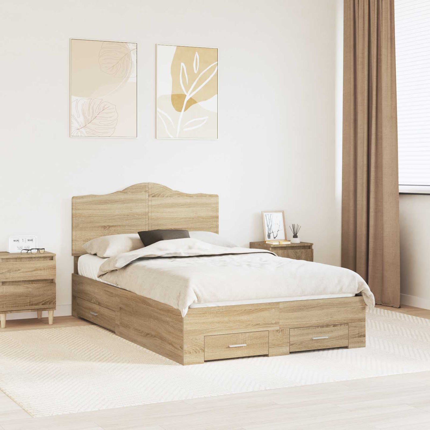 vidaXL Σκελετός Κρεβατιού Δρύς Sonoma 135 x 190 cm Επεξεργασμένο ξύλο