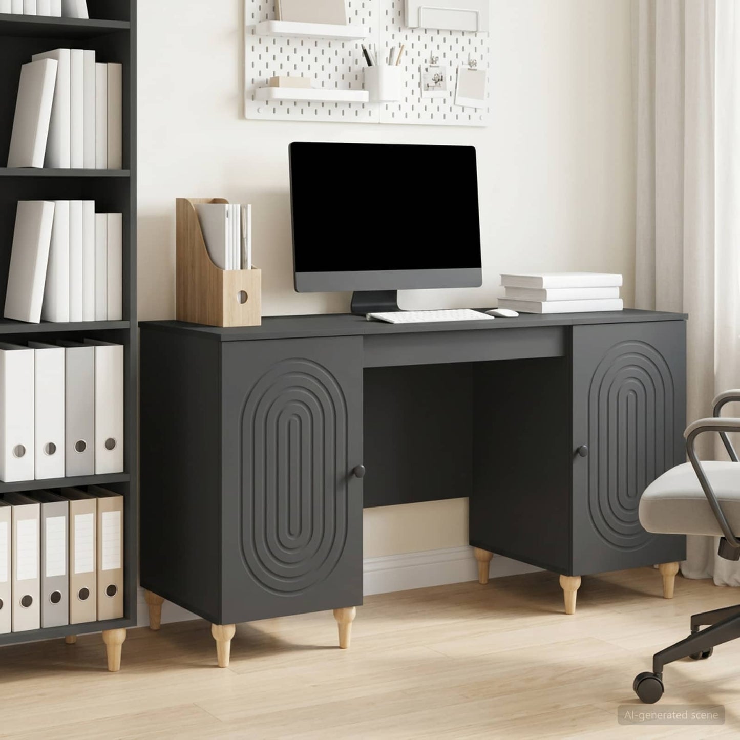 vidaXL Γραφείο με ράφι Μαύρο 142,5 x 50 x 75 εκ. Επεξεργασμένο Ξύλο