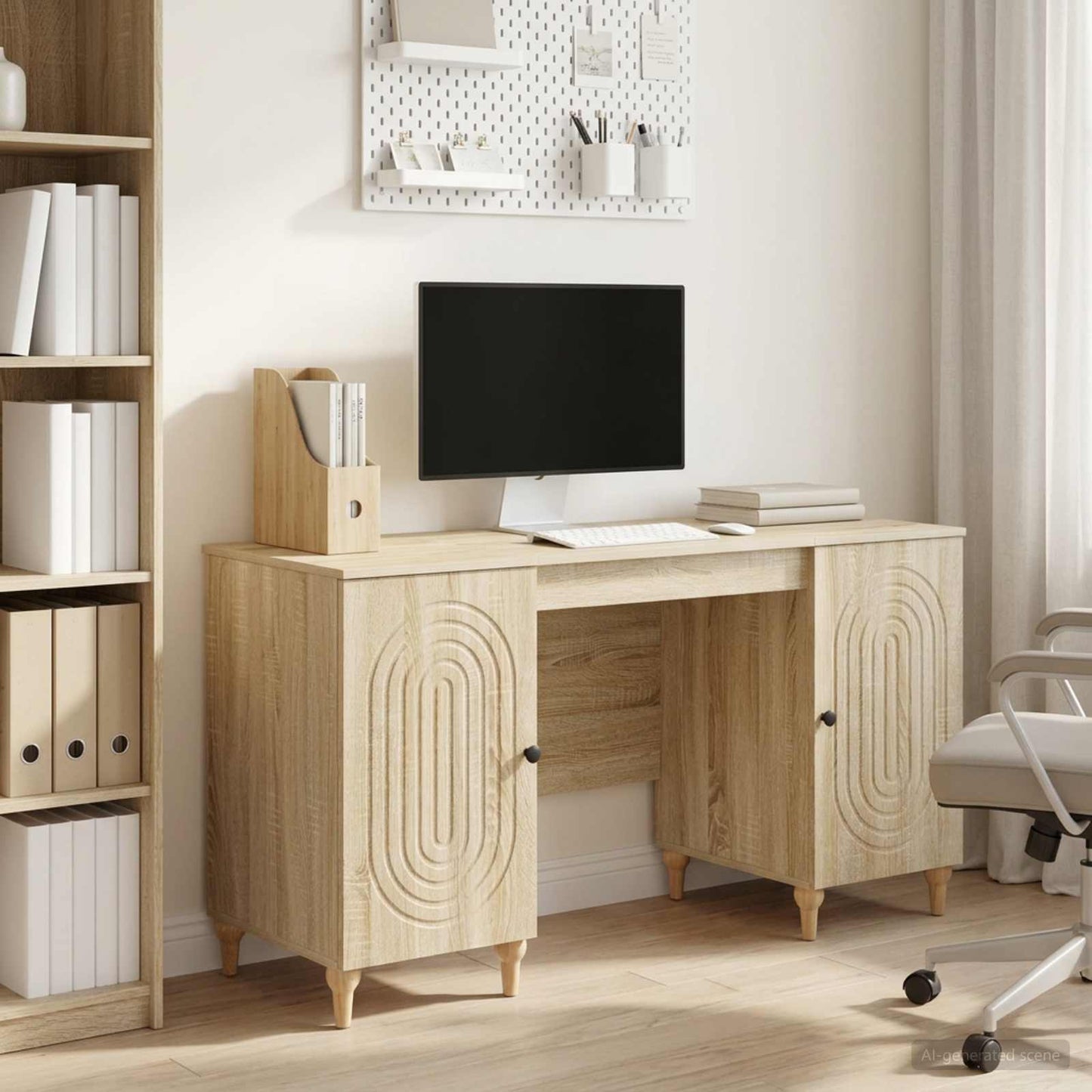 vidaXL Γραφείο με ράφι Sonoma 142,5 x 50 x 75 εκ. Επεξεργασμένο Ξύλο