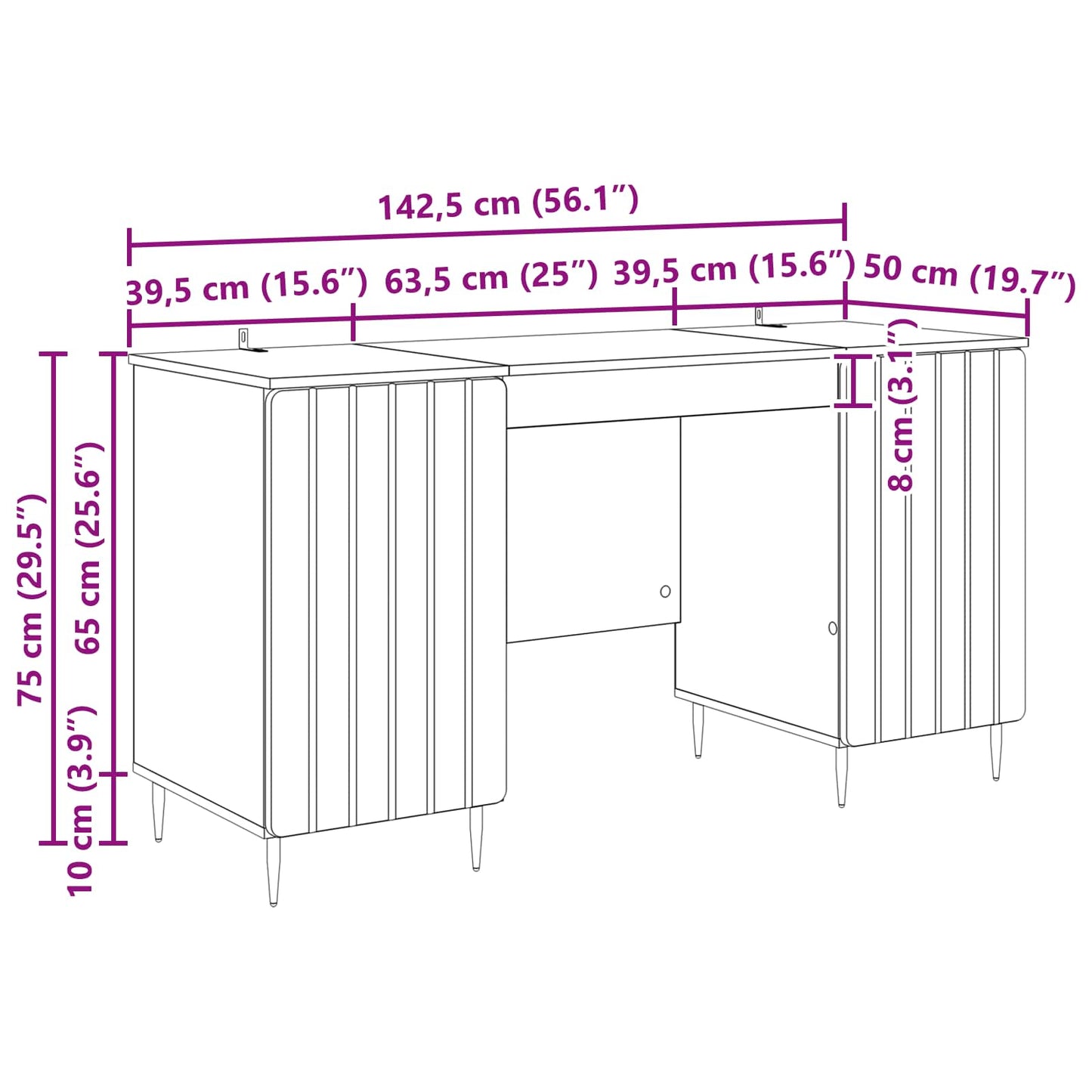 vidaXL Γραφείο με ράφι Μαύρο 142,5 x 50 x 75 εκ. Επεξεργασμένο Ξύλο