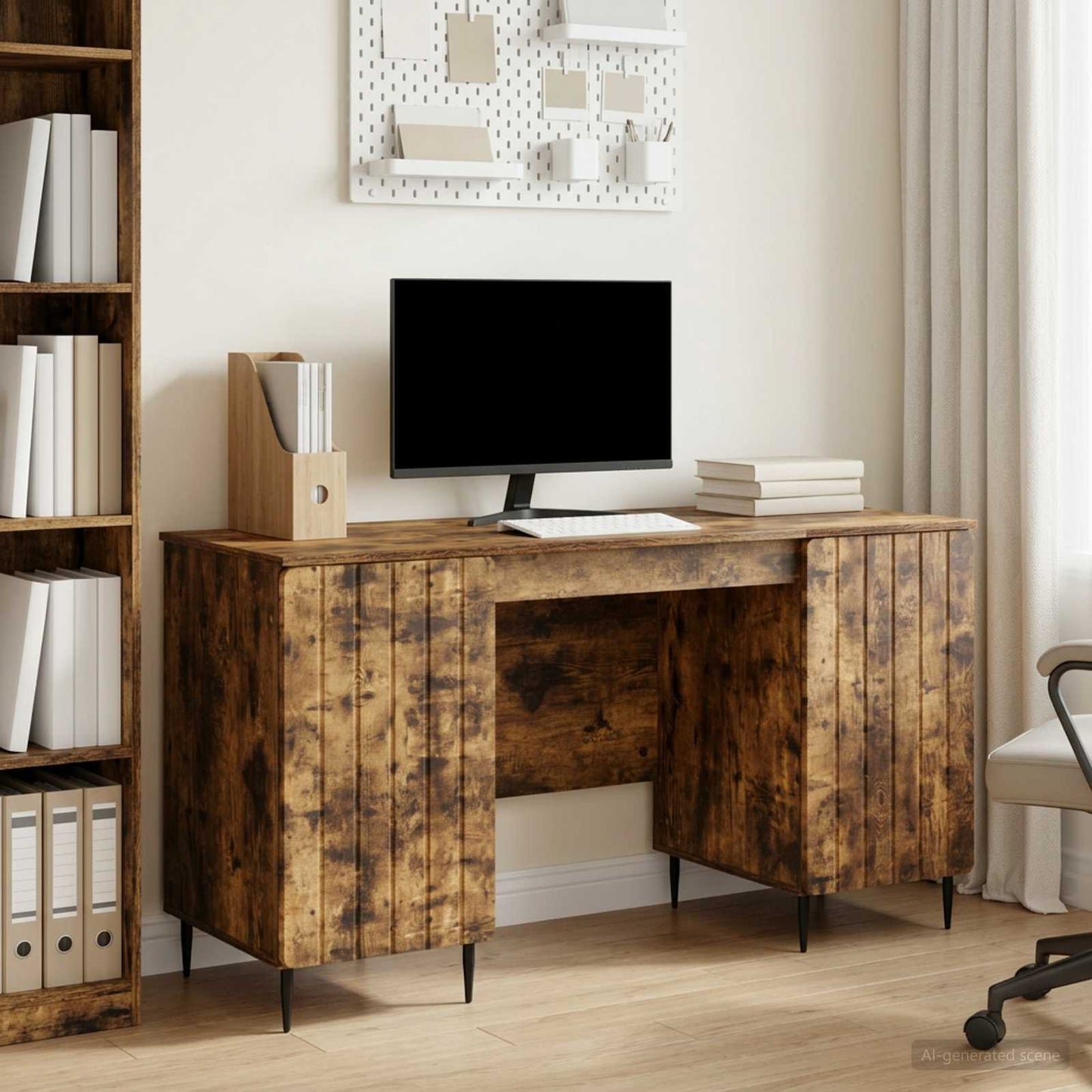 vidaXL Γραφείο με ράφι Καπνισμένο Ξύλο Δρυός 142,5 x 50 x 75 εκ.