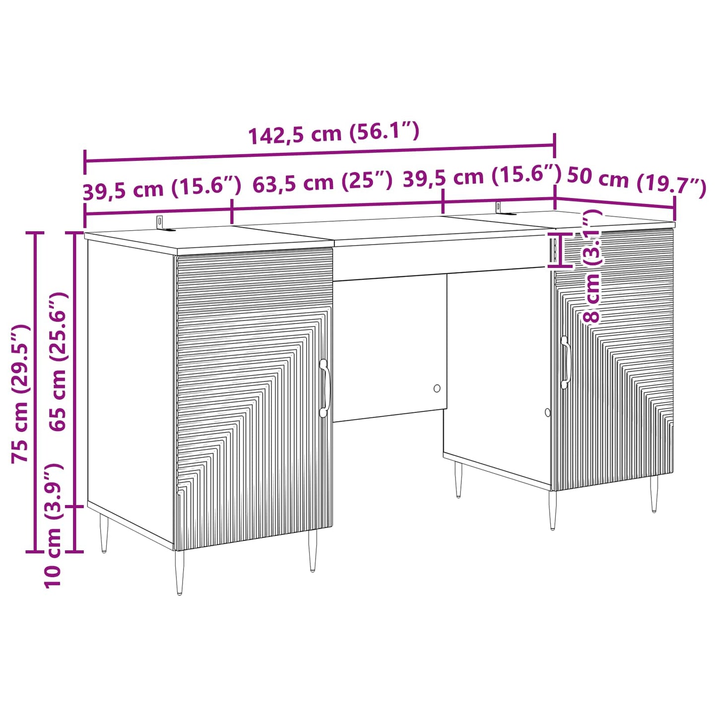 vidaXL Γραφείο Γκρι Sonoma 142,5 x 50 x 75 εκ. Επεξεργασμένο Ξύλο