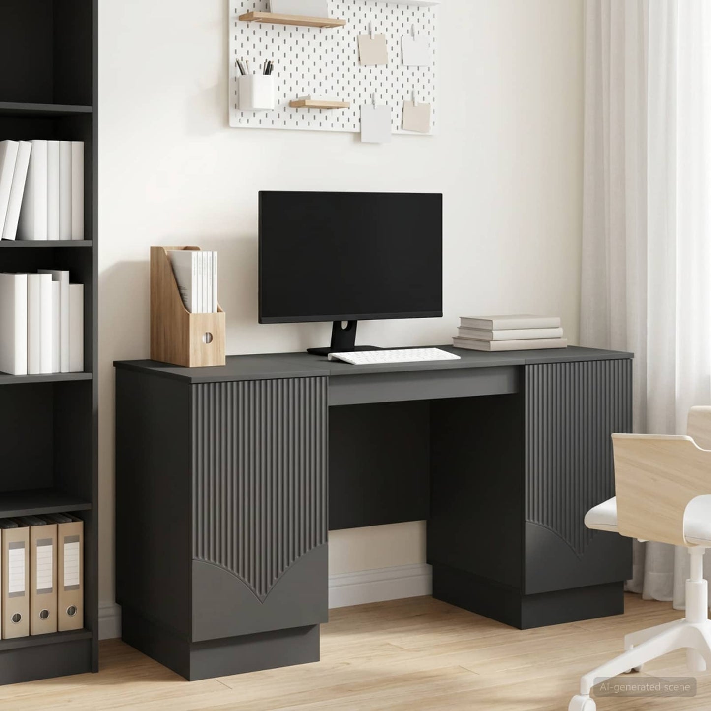 vidaXL Γραφείο με ράφι Μαύρο 142,5 x 50 x 75 εκ. Επεξεργασμένο Ξύλο