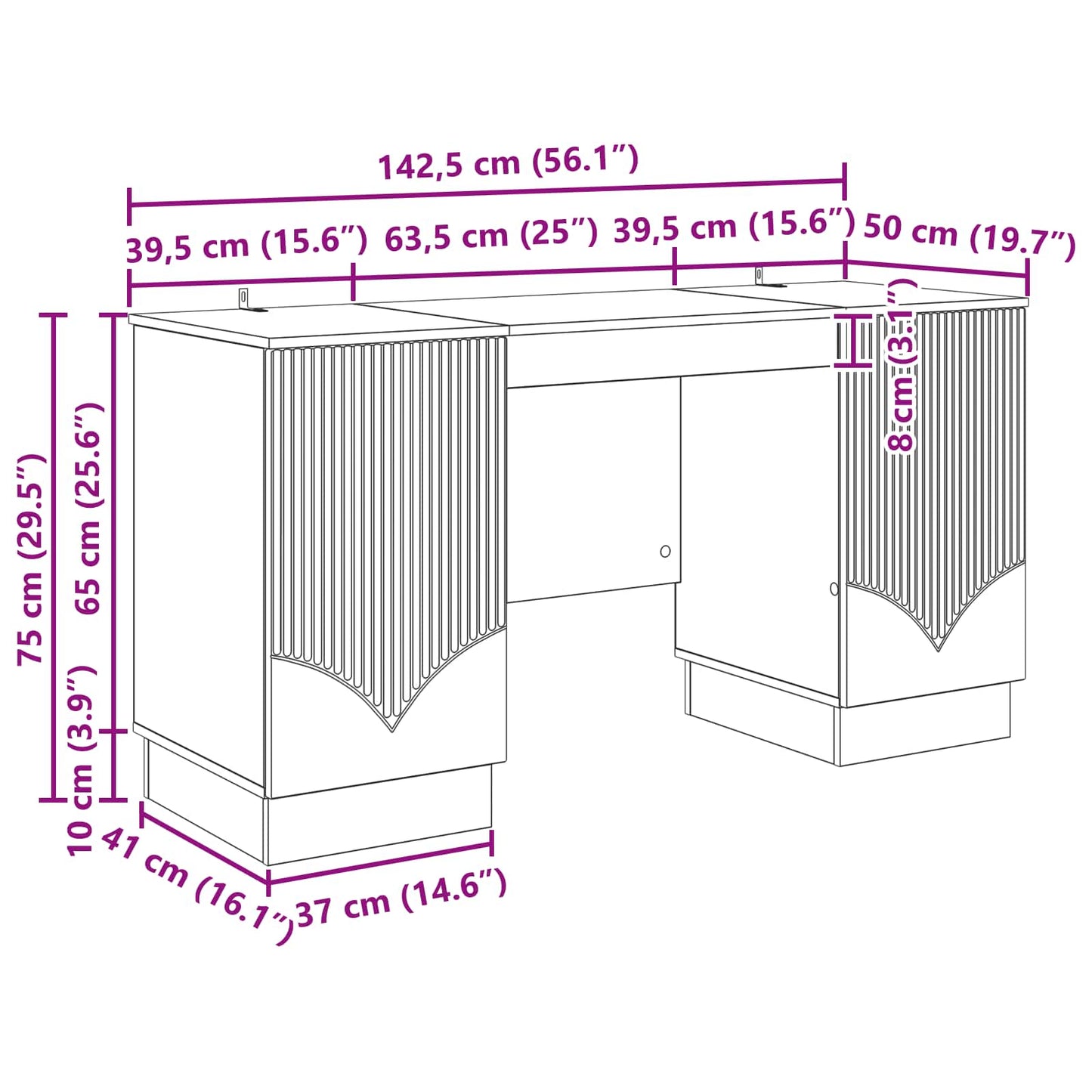 vidaXL Γραφείο Sonoma Δρυς 142,5 x 50 x 75 εκ. Επεξεργασμένο Ξύλο