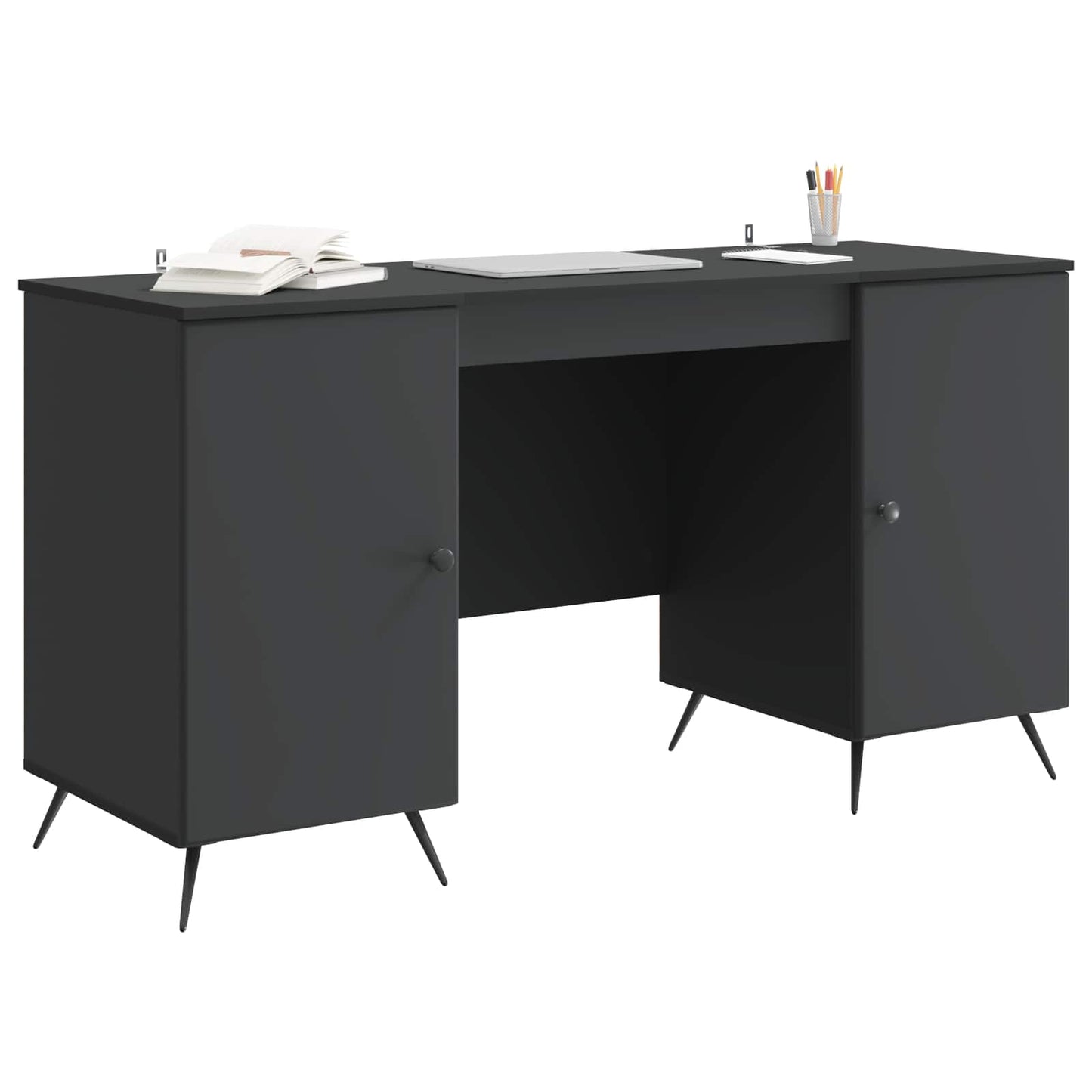 vidaXL Γραφείο με ράφι Μαύρο 142,5 x 50 x 75 εκ. Επεξεργασμένο Ξύλο