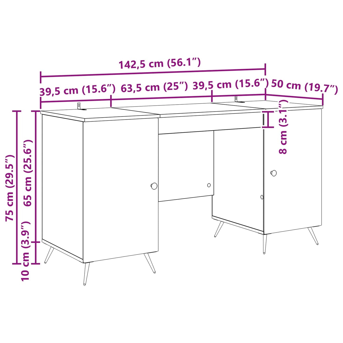 vidaXL Γραφείο με ράφι Μαύρο 142,5 x 50 x 75 εκ. Επεξεργασμένο Ξύλο