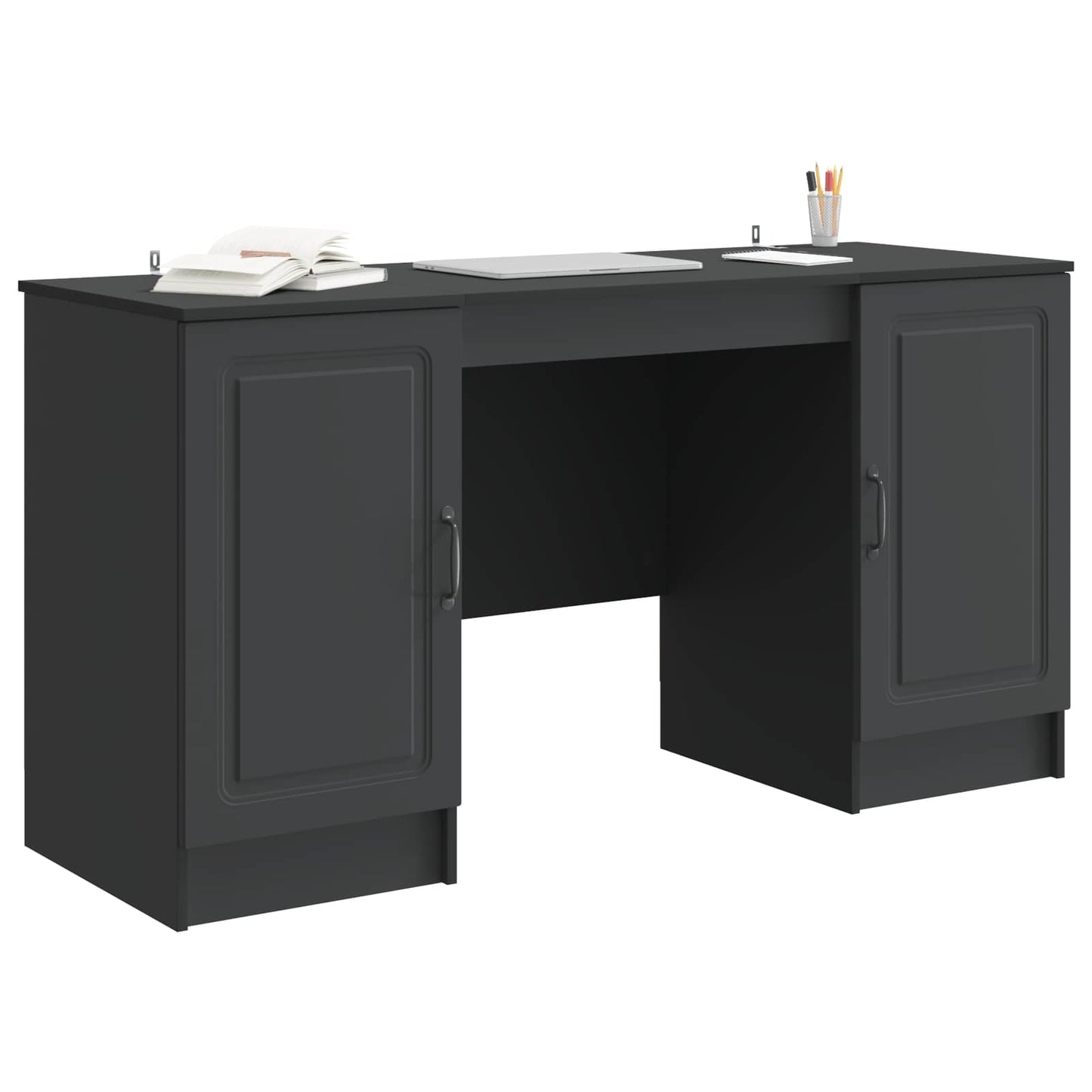 vidaXL Γραφείο με ράφι Μαύρο 142,5 x 50 x 75 εκ. Επεξεργασμένο Ξύλο
