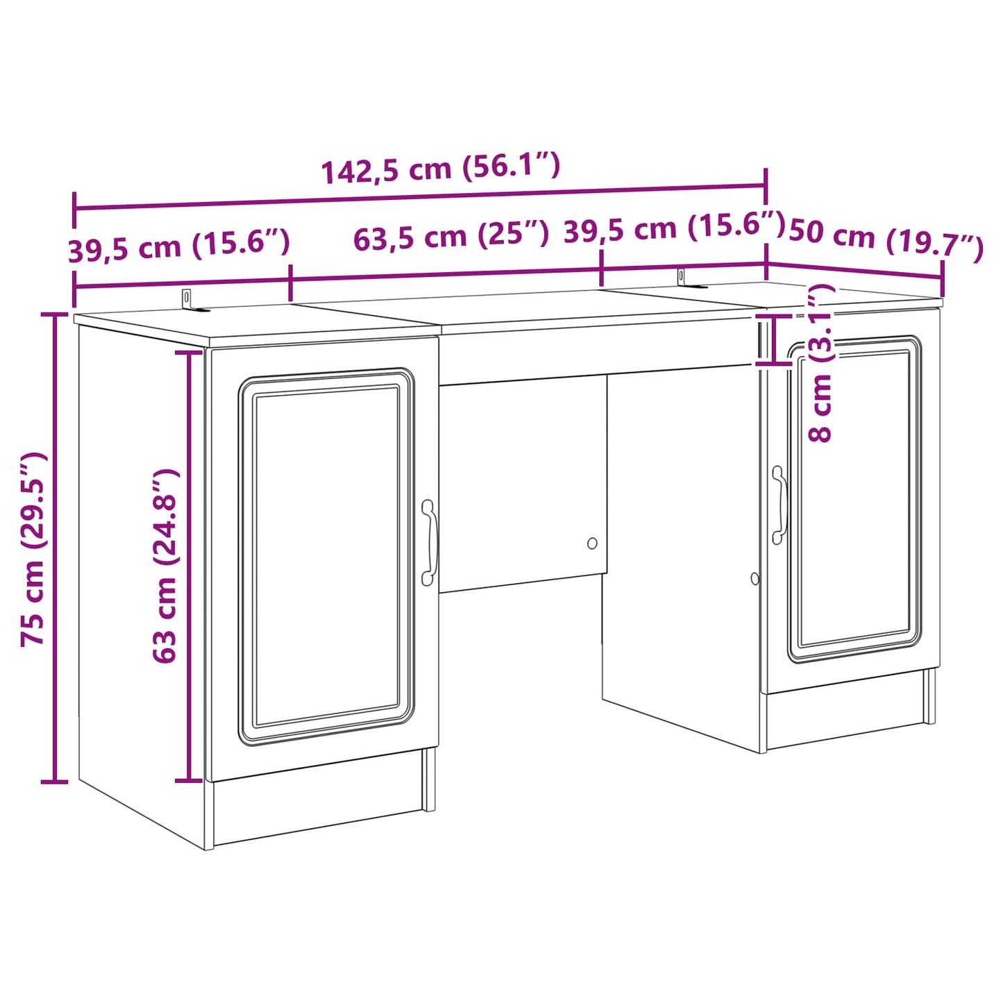 vidaXL Γραφείο με ράφι Μαύρο 142,5 x 50 x 75 εκ. Επεξεργασμένο Ξύλο