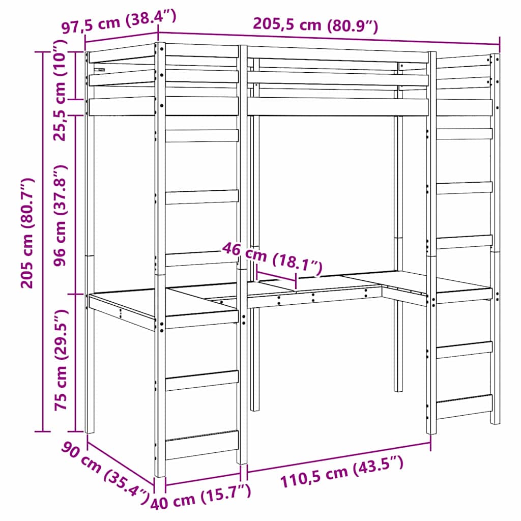 vidaXL Σκελετός κρεβατιού σοφίτας Λευκό 90 x 200 cm