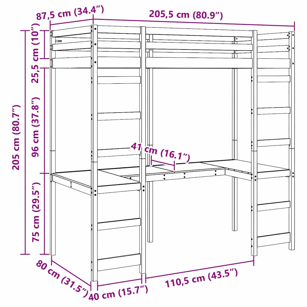 vidaXL Σκελετός κρεβατιού σοφίτας Λευκό 80 x 200 cm