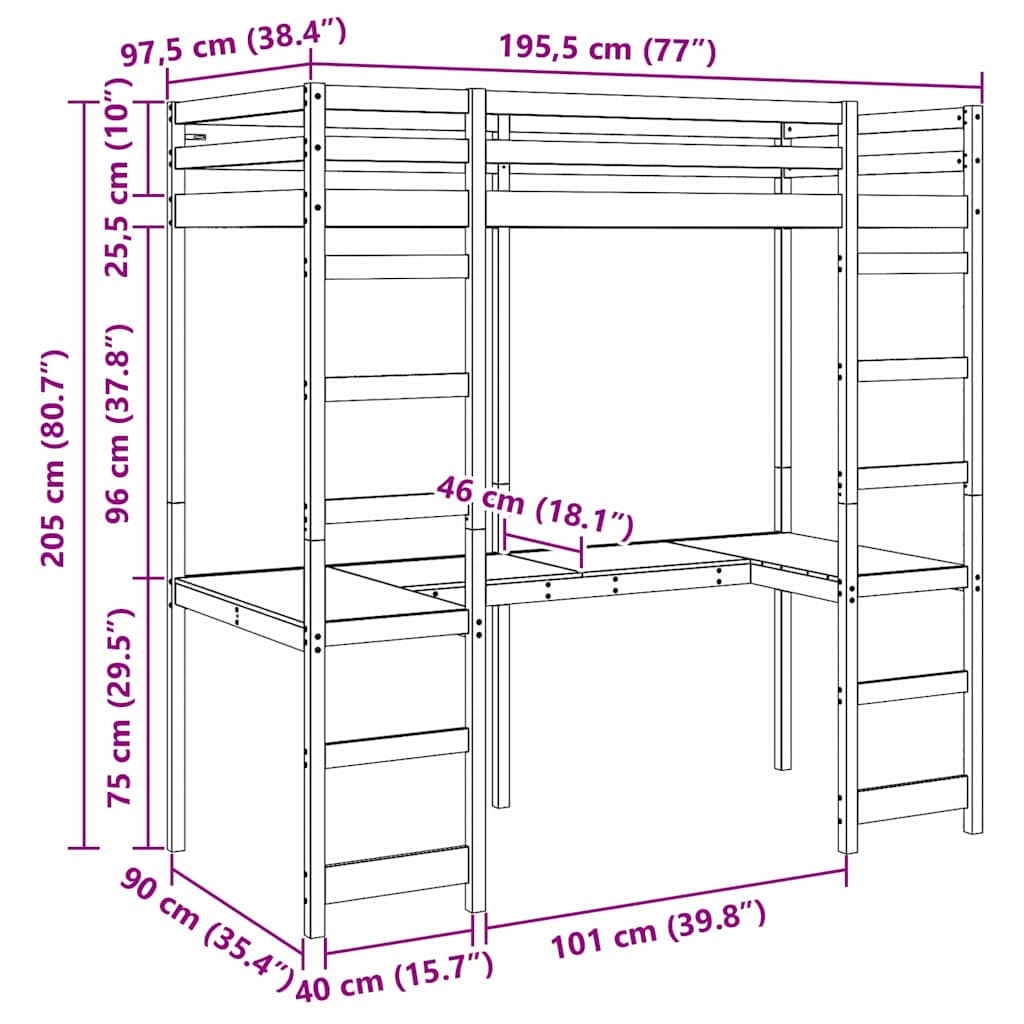 vidaXL Σκελετός κρεβατιού σοφίτας Λευκό 90 x 190 cm