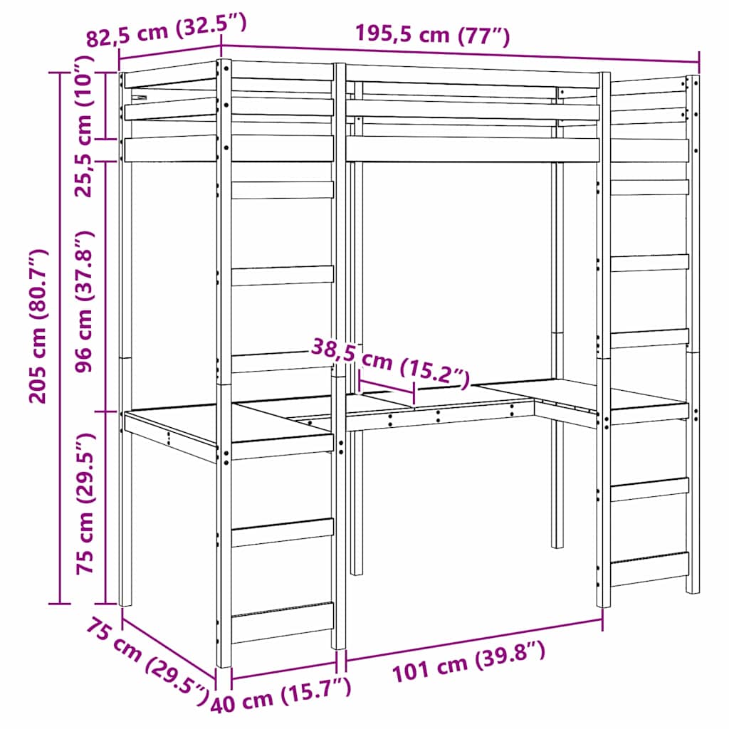 vidaXL Σκελετός κρεβατιού σοφίτας Φυσικό 75 x 190 cm