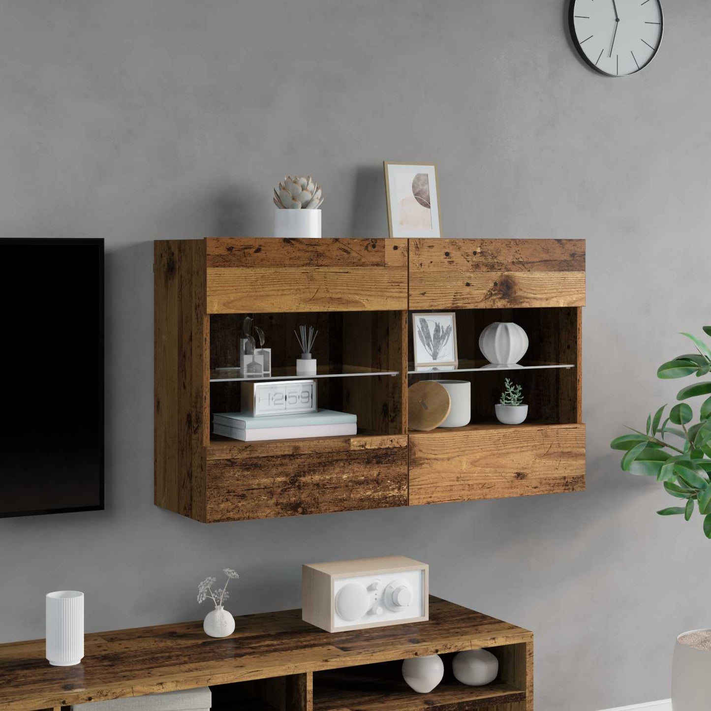 vidaXL Ντουλάπι Τηλεόρασης Τοίχου 98,5 x 30 x 60,5 εκ Παλιό Ξύλο