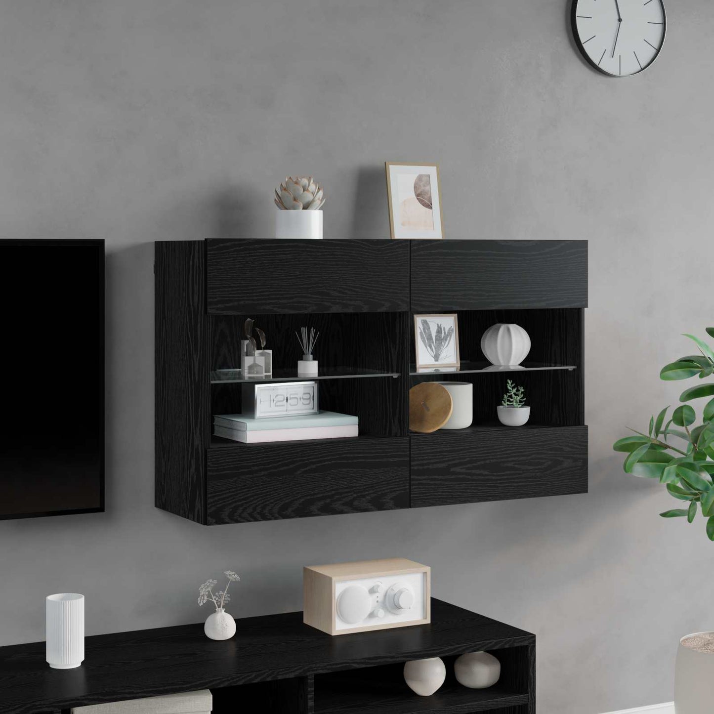 vidaXL Ντουλάπι Τηλεόρασης Τοίχου 98,5 x 30 x 60,5 εκ Μαύρη Οξυά