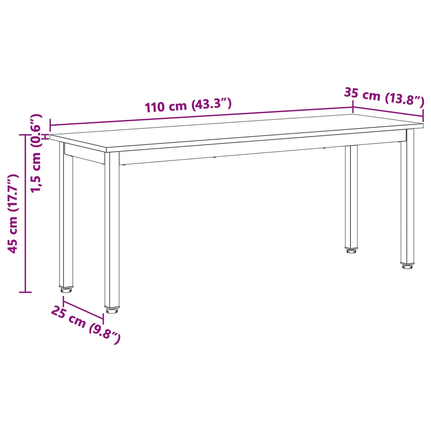 vidaXL παγκάκι Λευκό 110 x 35 x 45 cm Στερεά ξυλεία πεύκου