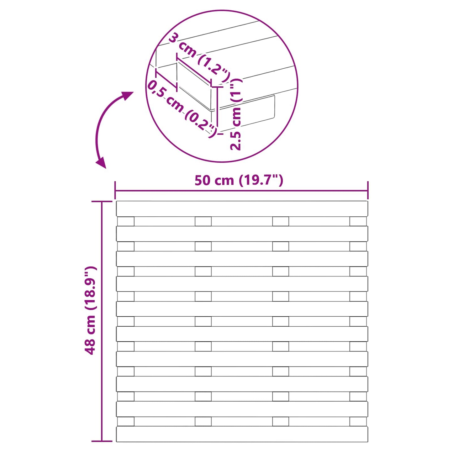 vidaXL Πατάκι μπάνιου Καφέ 50 x 48 x 2,5 εκ Στερεό Ξύλο Ακακίας