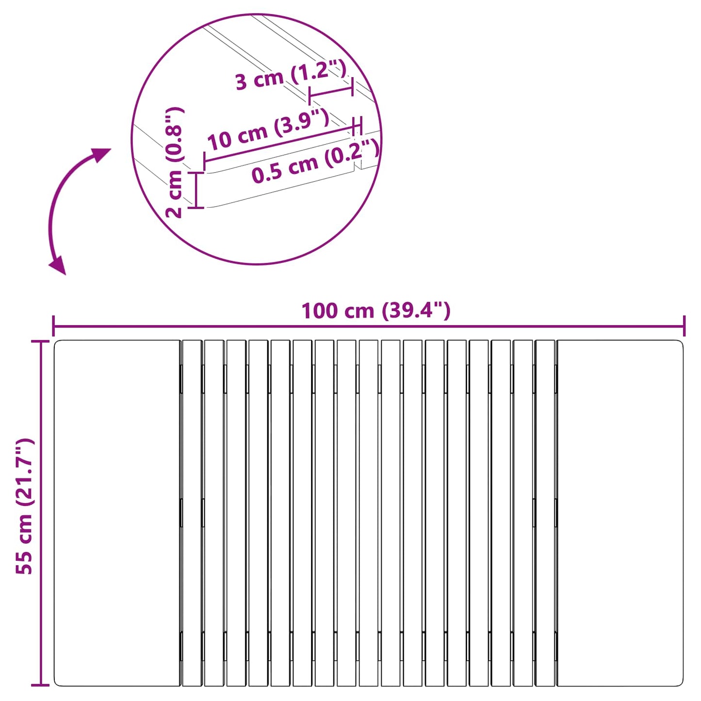 vidaXL Πατάκι μπάνιου Μονόχρωμο Καφέ 100 x 55 cm Στερεό Ξύλο Ακακίας