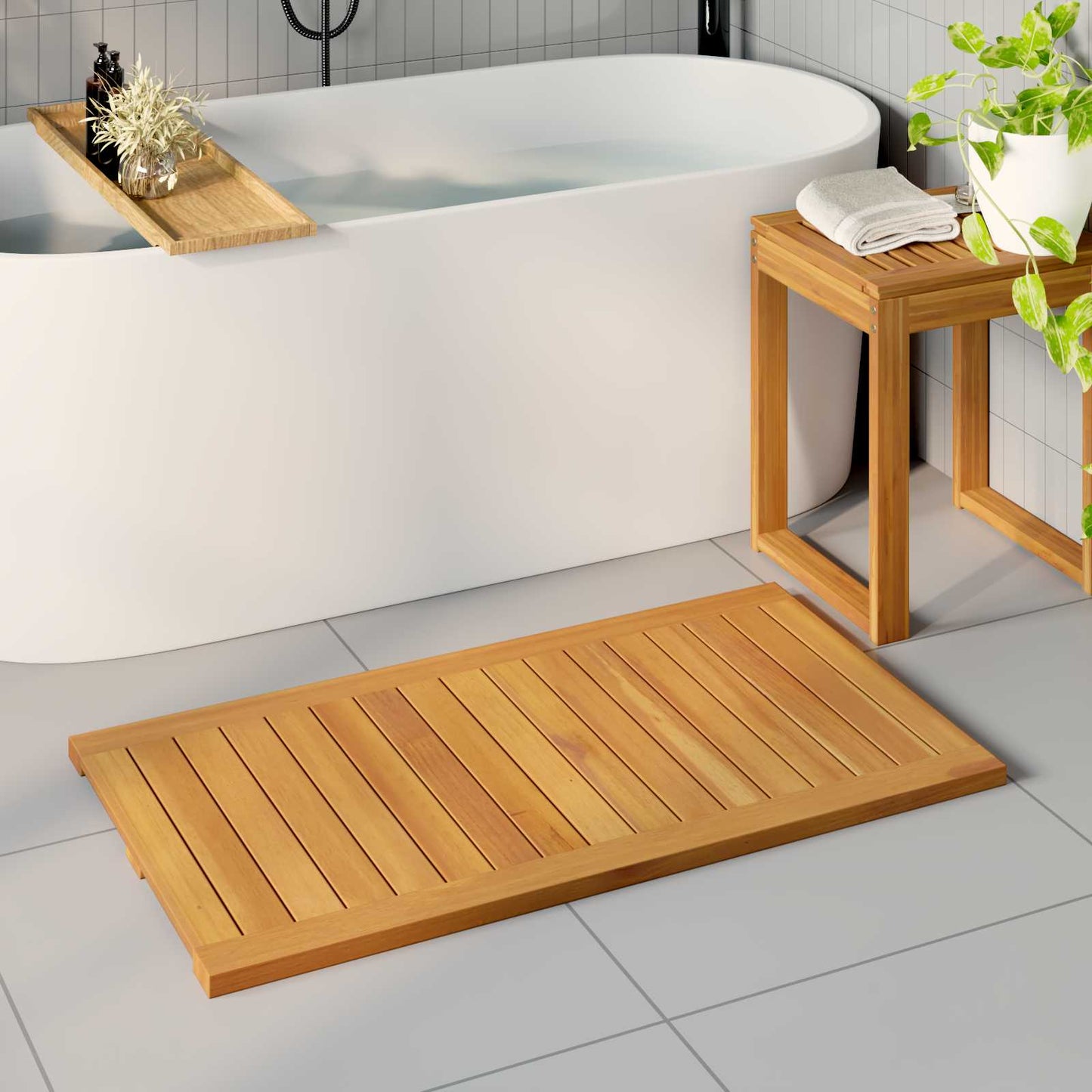 vidaXL Πατάκι μπάνιου Μονόχρωμο Καφέ 100 x 55 cm Στερεό Ξύλο Ακακίας