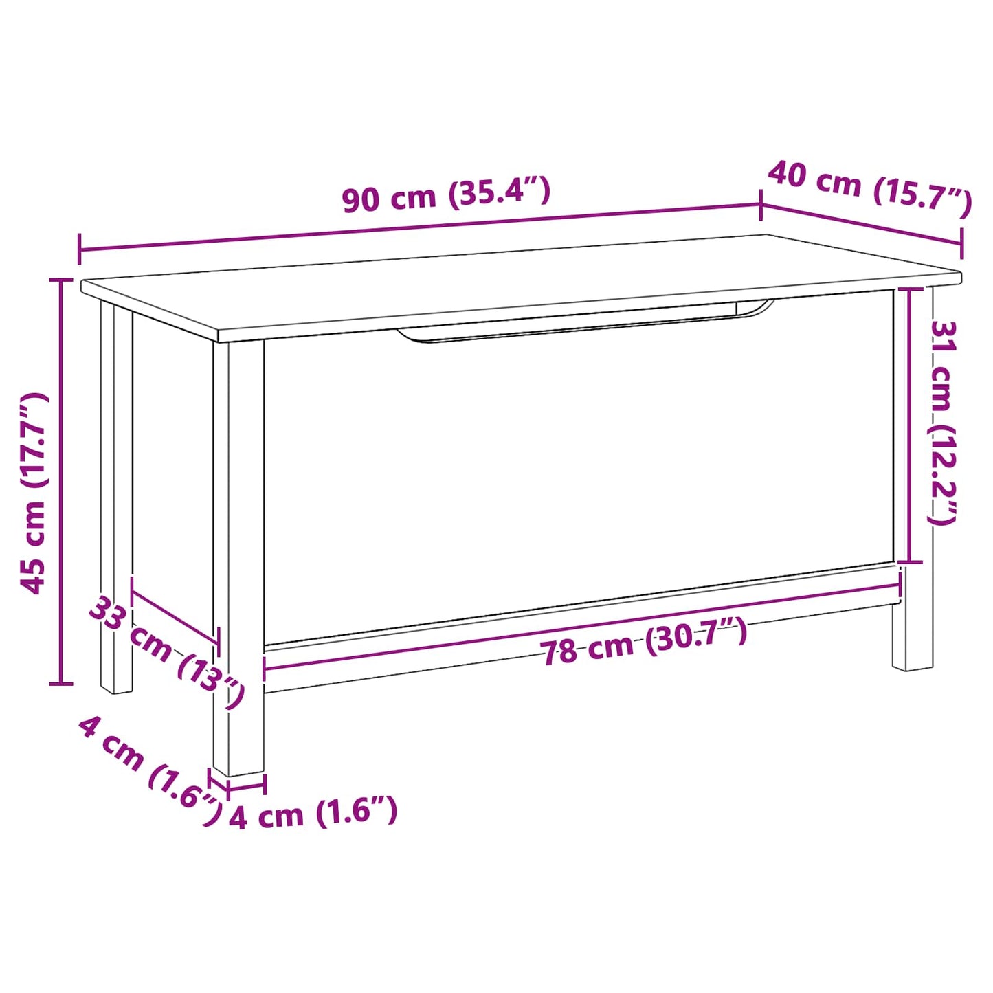 vidaXL Κουτί αποθήκευσης Μέλι Καφέ 90 x 40 x 45 cm Στερεό ξύλο πεύκου