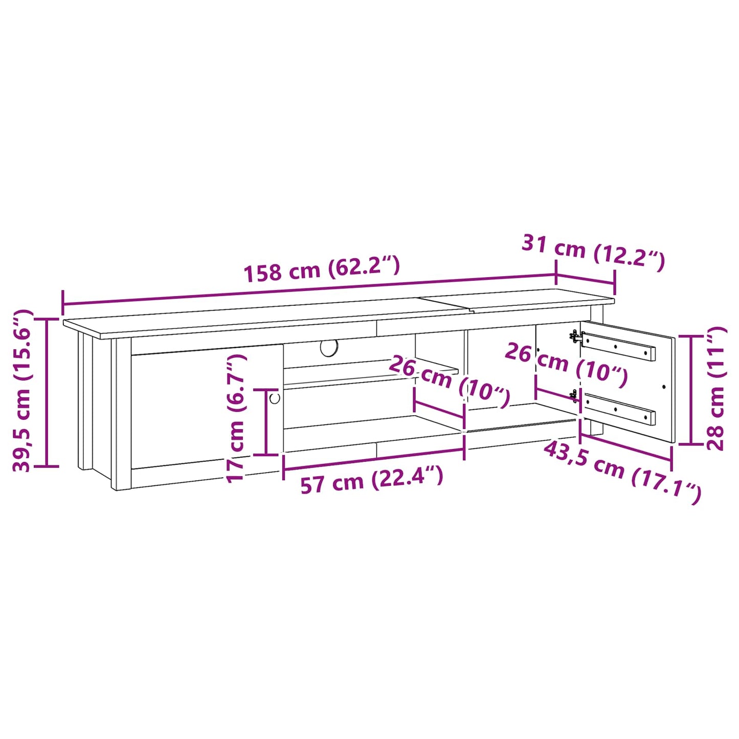 vidaXL Ράφι τηλεόρασης HILL Μέλι Καφέ 158 x 40 x 39.5 εκ. Στερεό πεύκο