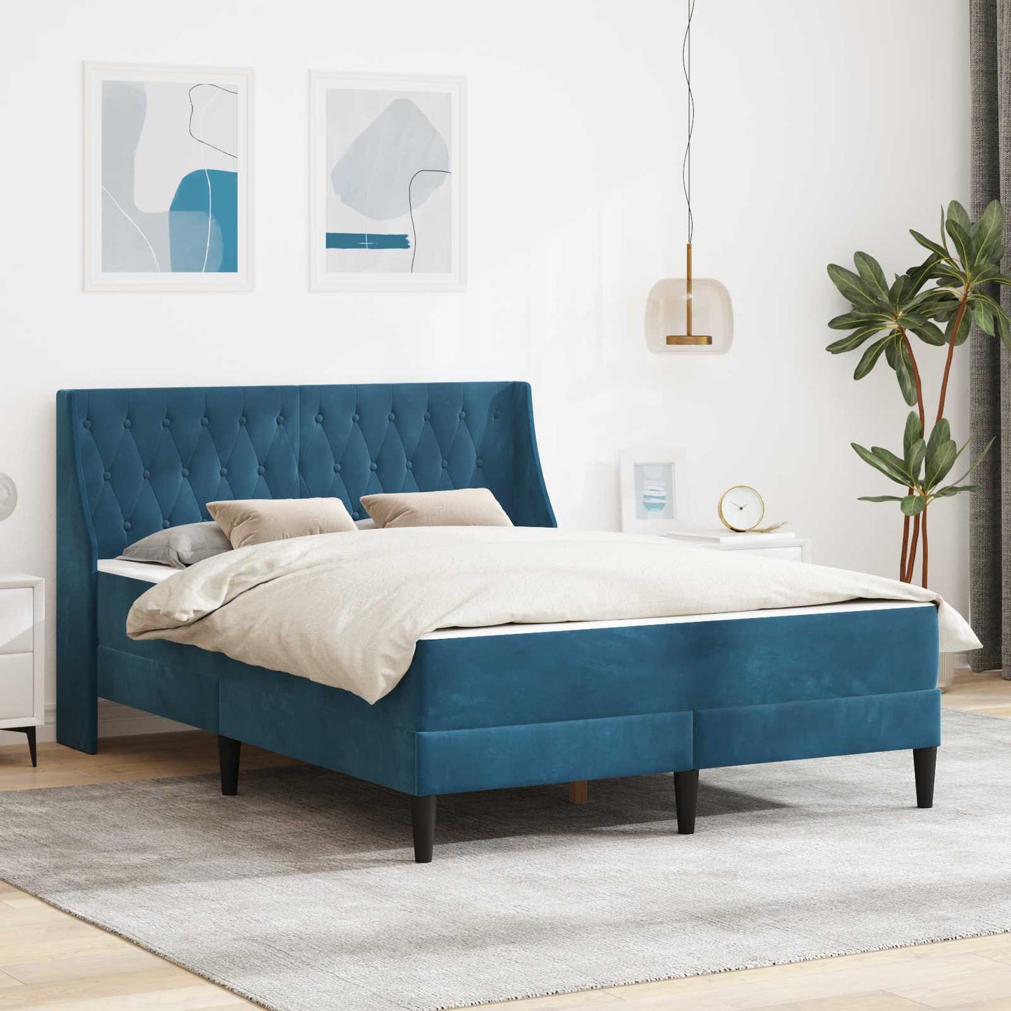 vidaXL Σκελετός κρεβατιού με στρώμα Μπλε 120 x 200 cm Βελούδο