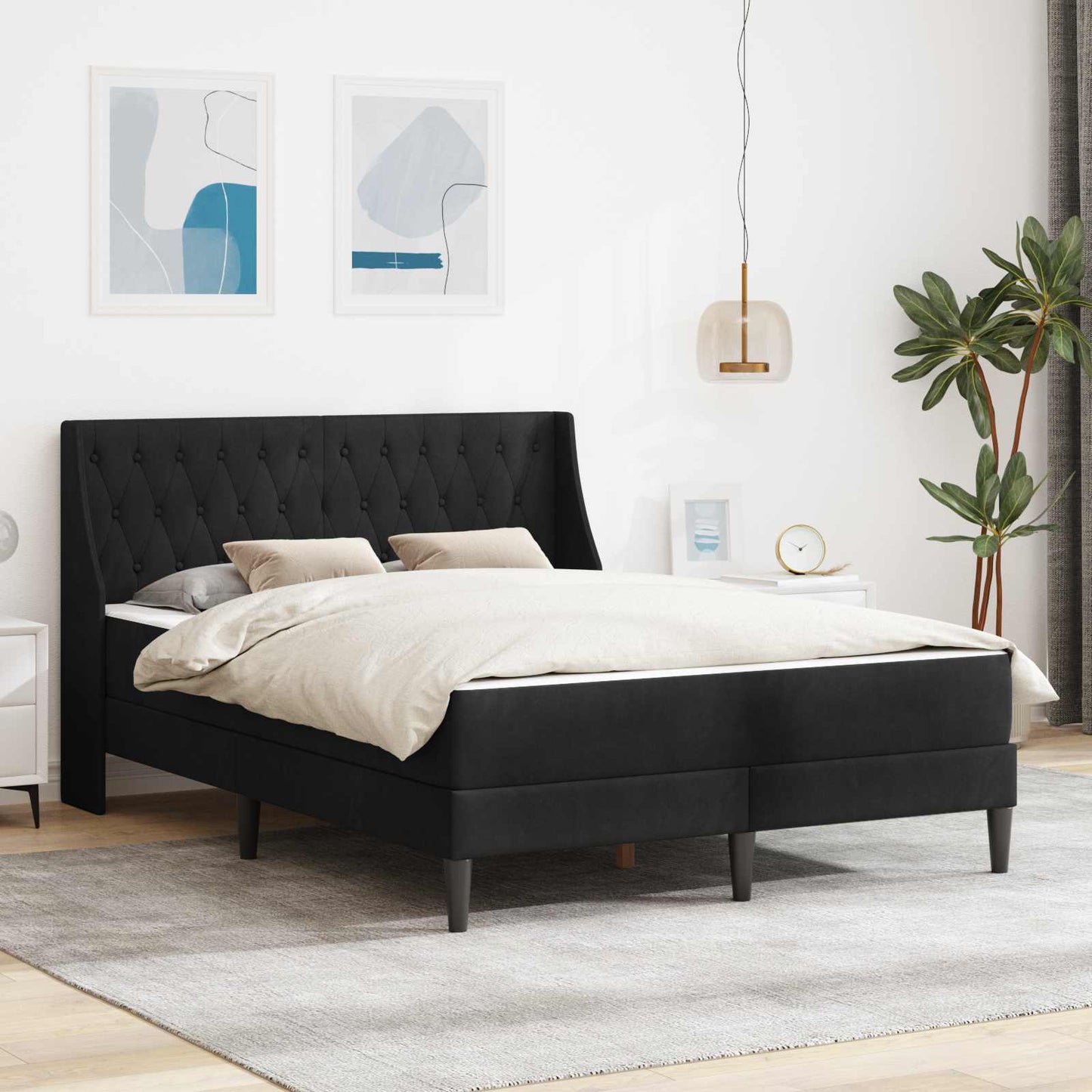 vidaXL Σκελετός κρεβατιού με στρώμα Μαύρο 140 x 200 cm Βελούδο