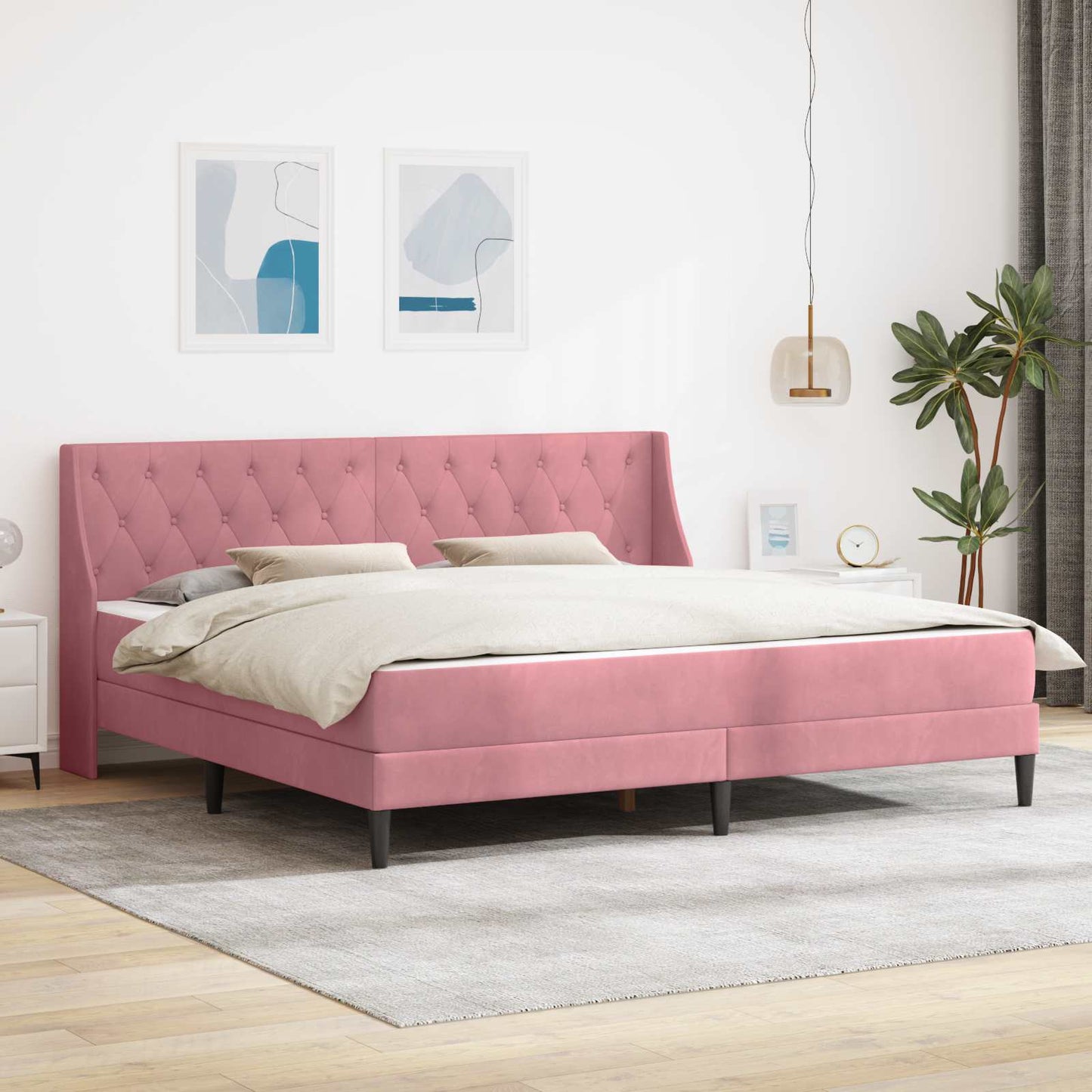 vidaXL Σκελετός κρεβατιού με στρώμα Ροζ 200 x 200 cm Βελούδο