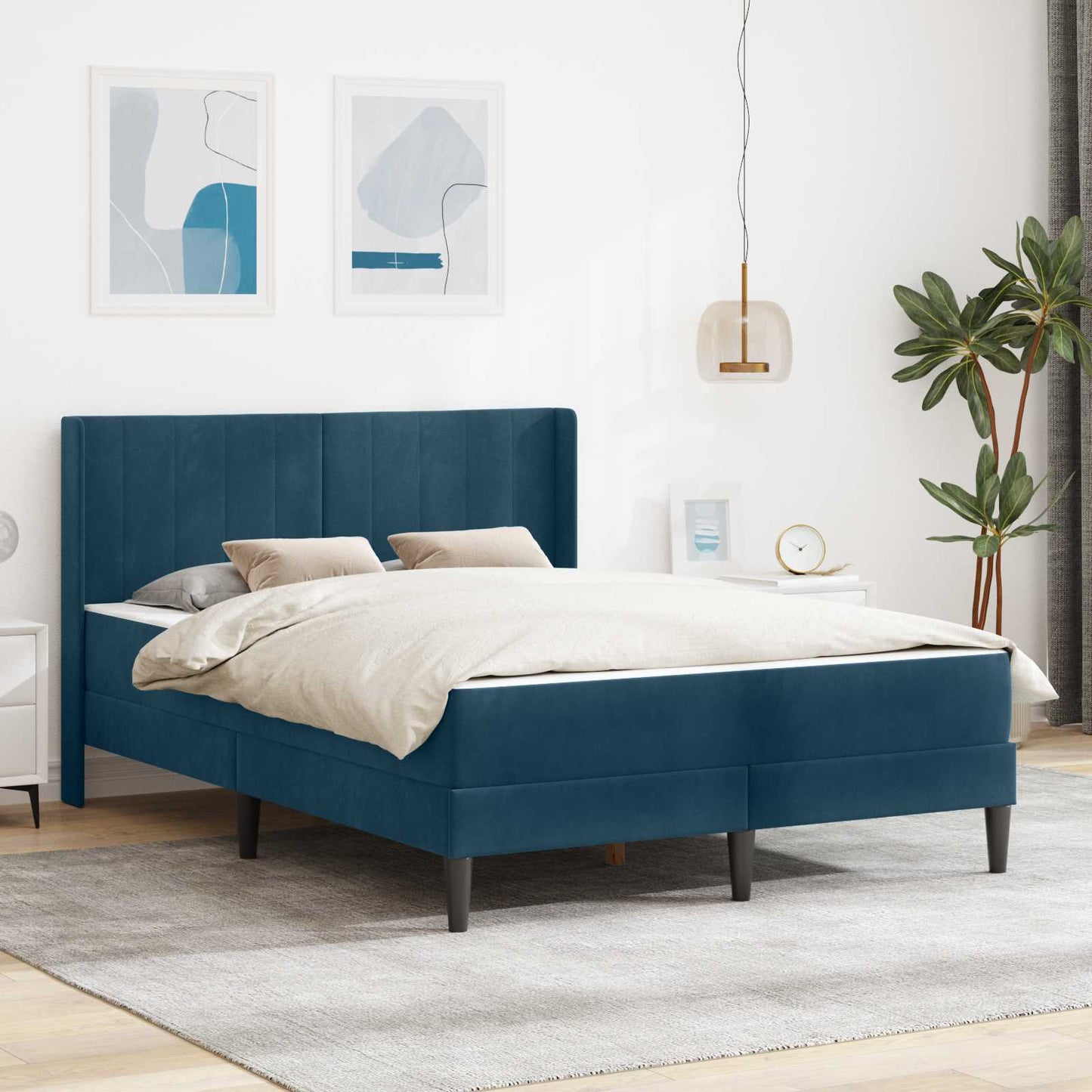 vidaXL Σκελετός κρεβατιού με στρώμα Μπλε 140 x 200 cm Βελούδο
