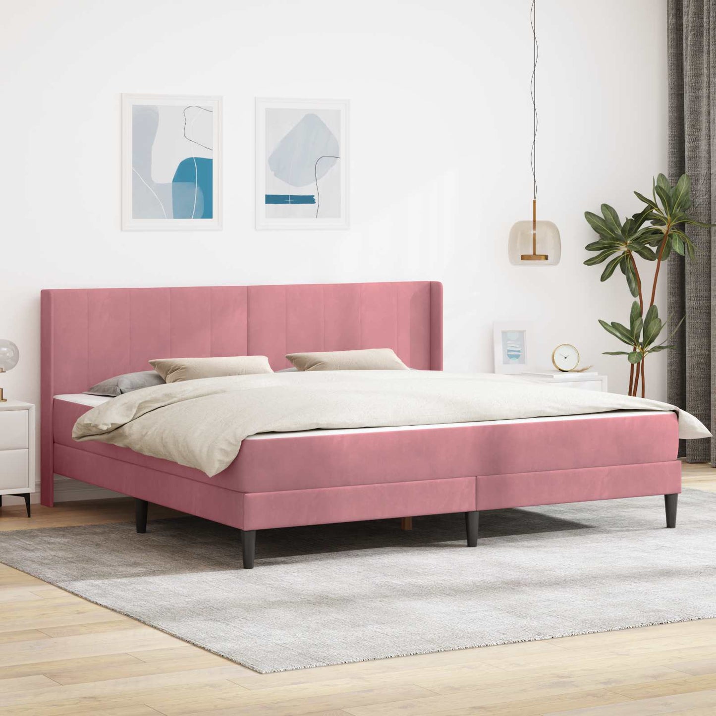 vidaXL Σκελετός κρεβατιού με στρώμα Ροζ 200 x 200 cm Βελούδο