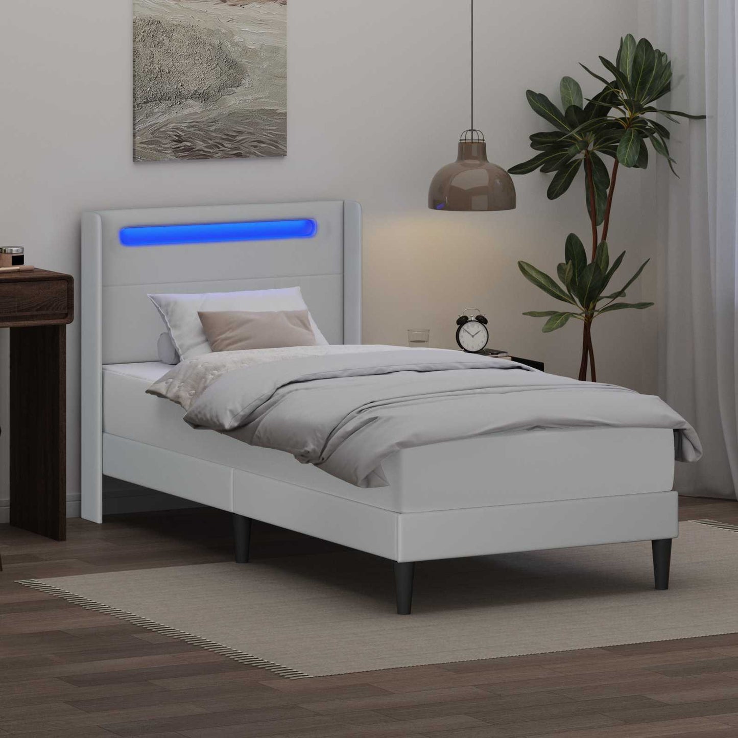 vidaXL Σκελετός κρεβατιού με στρώμα Λευκό 90 x 190 cm Τεχνητό Δέρμα
