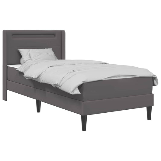 vidaXL Σκελετός κρεβατιού με στρώμα Γκρι 90 x 200 cm Τεχνητό Δέρμα