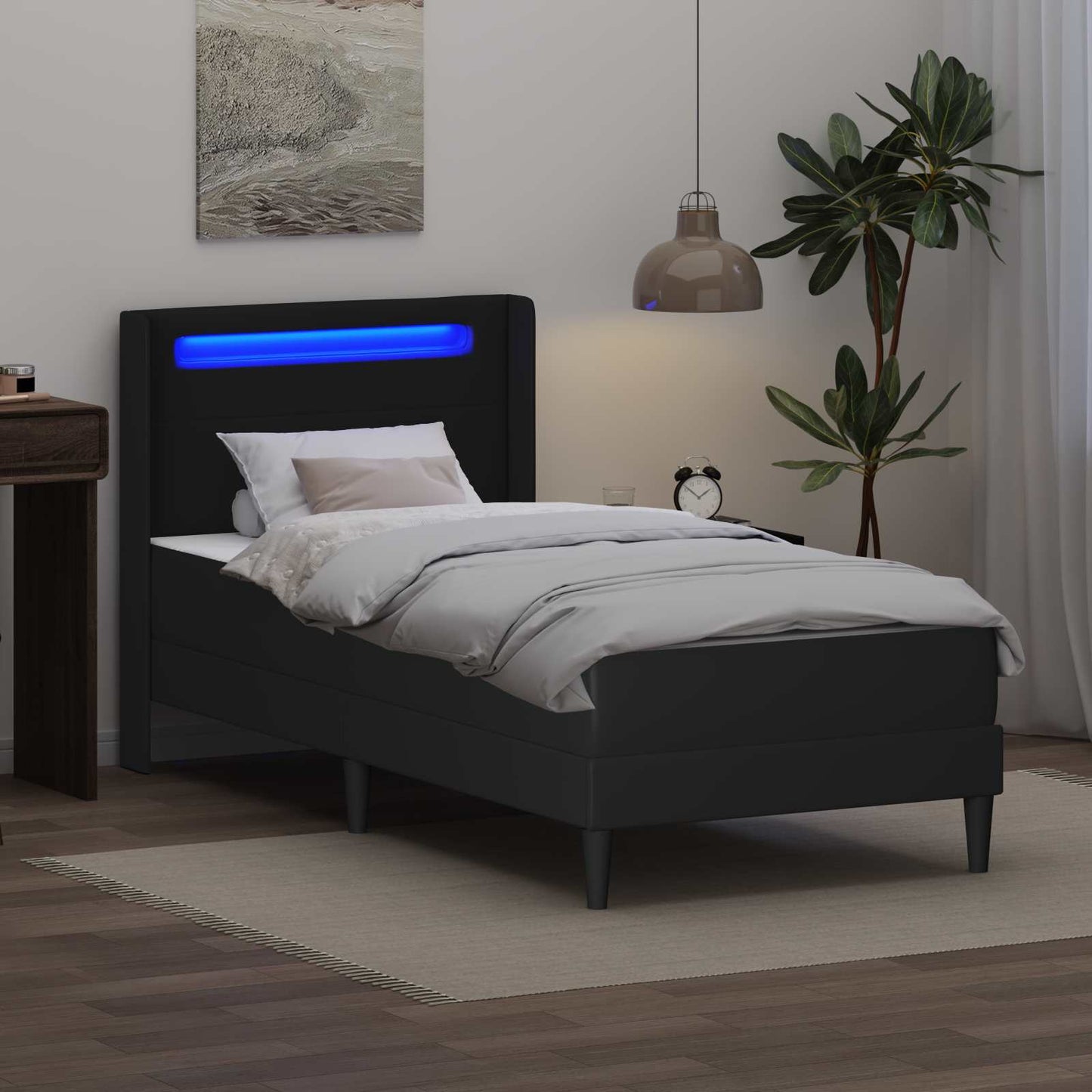 vidaXL Σκελετός κρεβατιού με στρώμα Μαύρο 100 x 200 cm Τεχνητό Δέρμα